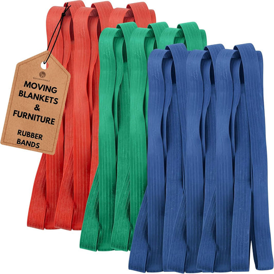 12 Pack Variety Extra Large Moving Rubber Bands for Furniture and Moving Blankets - Extra Strength Rubber Mover Bands - 42", 30" and 26" Length - Moving Supplies by Kitchentoolz