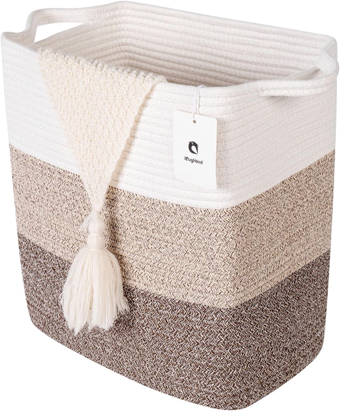 Medium and Large Woven Basket//With Handle, Used for Toys and Fabric Storage Basket used for Storing xl Storage Box, Decorative Storage Box Room(Gradient Brown, 14L*10W*15.7H)