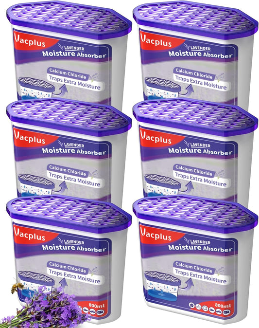 Vacplus Moisture Absorbers 6 Pack, 16.0 Oz Portable Humidity Absorber Boxes for Your Bathroom, Closet & Car, Dehumidifier with Lavender Fragrance, Purple