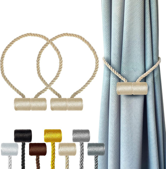 Hion Magnetic Curtain Tiebacks Beige 2pcs, Curtain Tiebacks Buckles Holdbacks Holders Hooks Clip for Home Bedroom Office Decorative Curtain