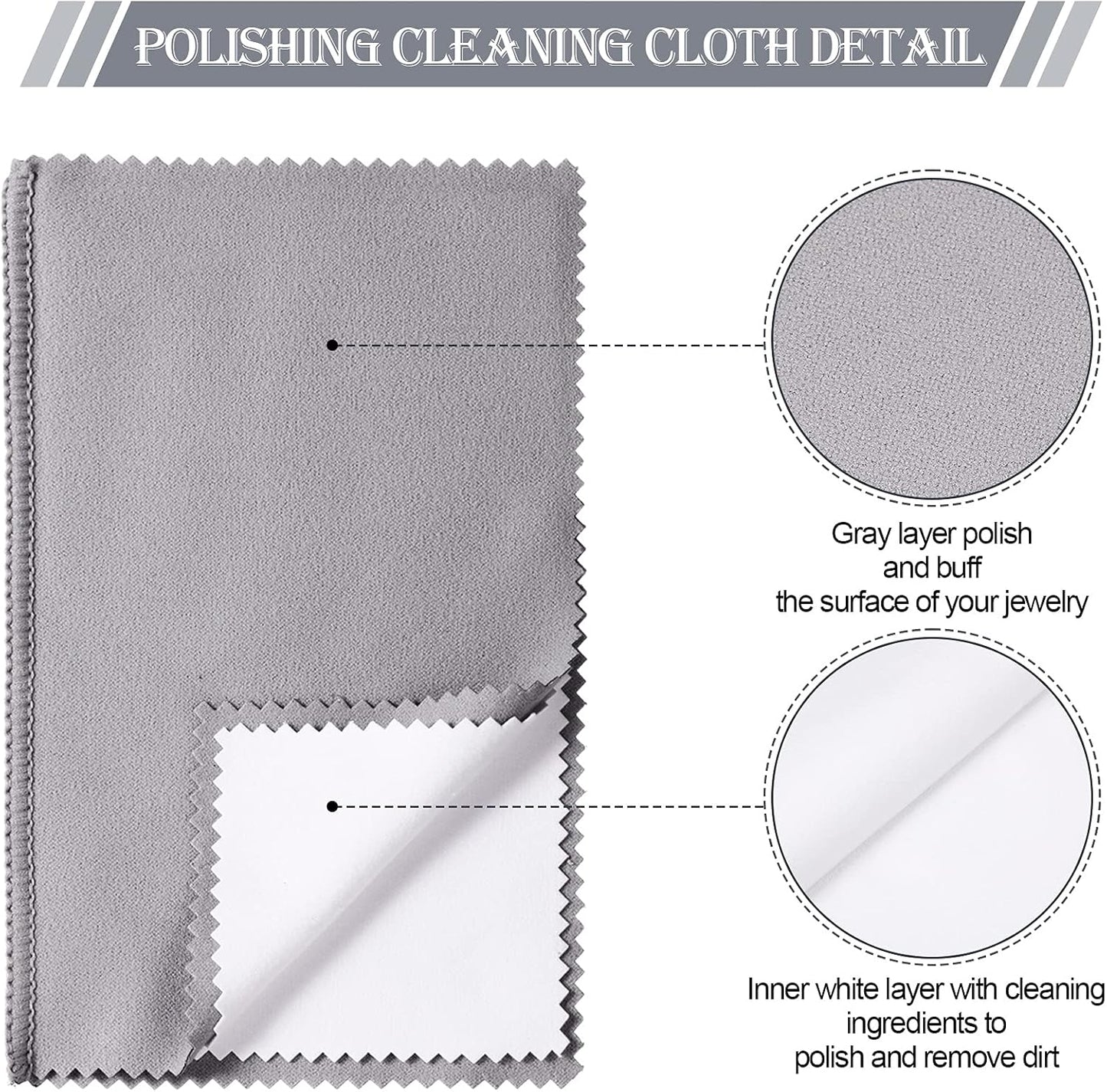8 Pieces Large Jewelry Polishing Cloth Set Cleaning Cloths Silver Polishing Cleaning for Gold Silver Platinum Jewelry Coins Watches Silverware, 11 x 14 Inch and 6 x 8 Inch (Grey)