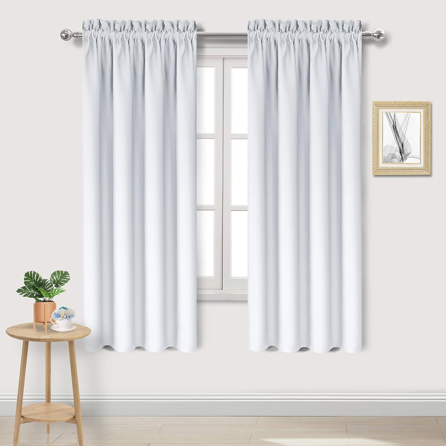 DWCN Blackout Curtains for Bedroom - Thermal Insulated Privacy Energy Saving Rod Pocket Drapes for Living Room, W 38 x L 72 Inch, Greyish White, Set of 2