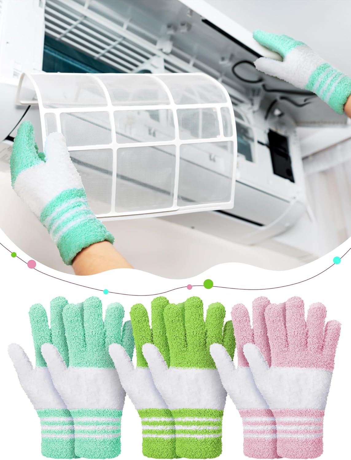 Patelai 3 Pairs Microfiber Plant Dusting Gloves Leaf Cleaning Gloves for Indoor Plants, Blinds, Furniture, House(Large,Green Yellow, Water Blue, Pink, White)