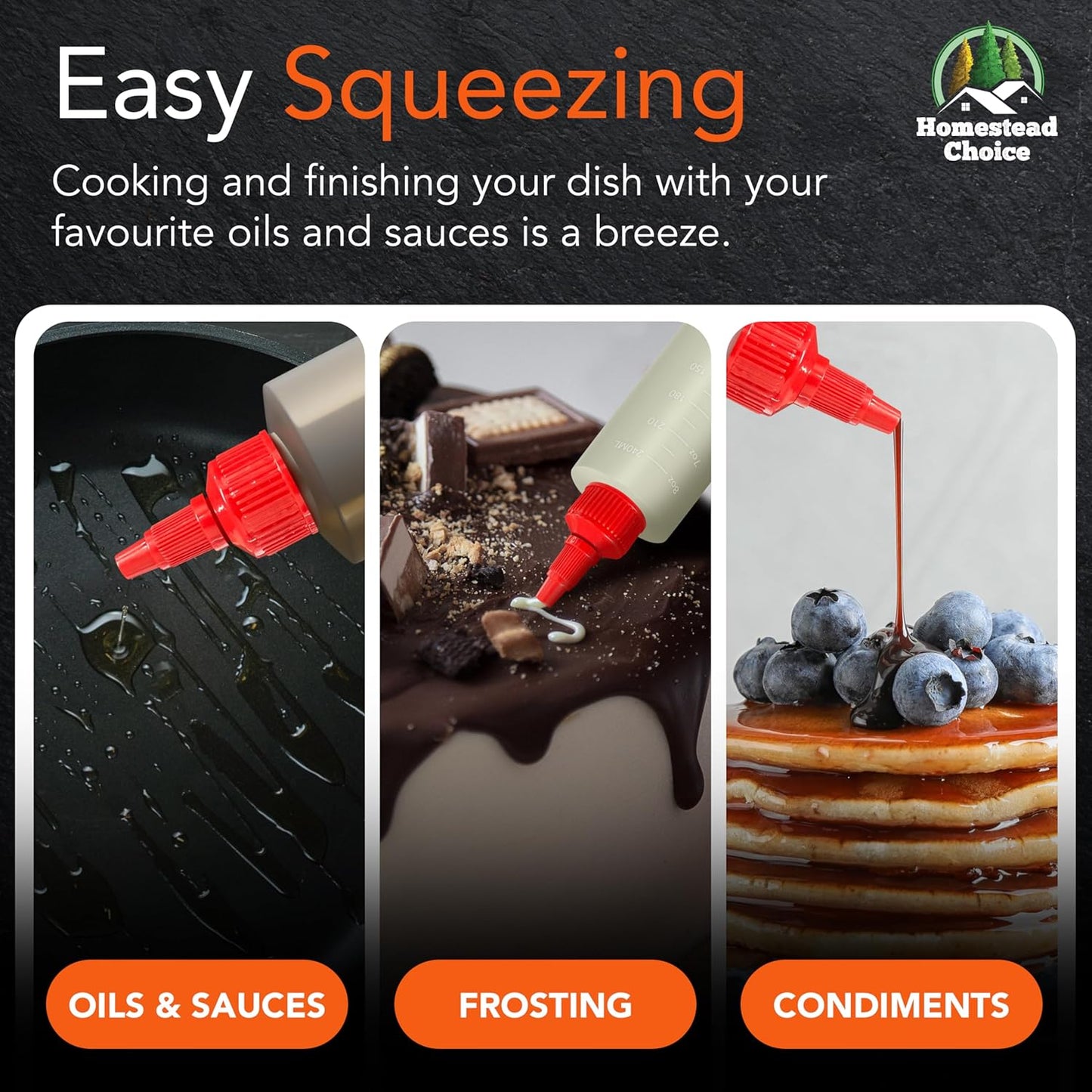 6-pack Plastic Squeeze Bottles for Sauces - 8oz Condiment Squeeze Bottles for Liquids - BPA Free Squirt Bottle with Twist Cap - Ketchup, Syrup, Oil, Dressings, Honey & Arts and Crafts