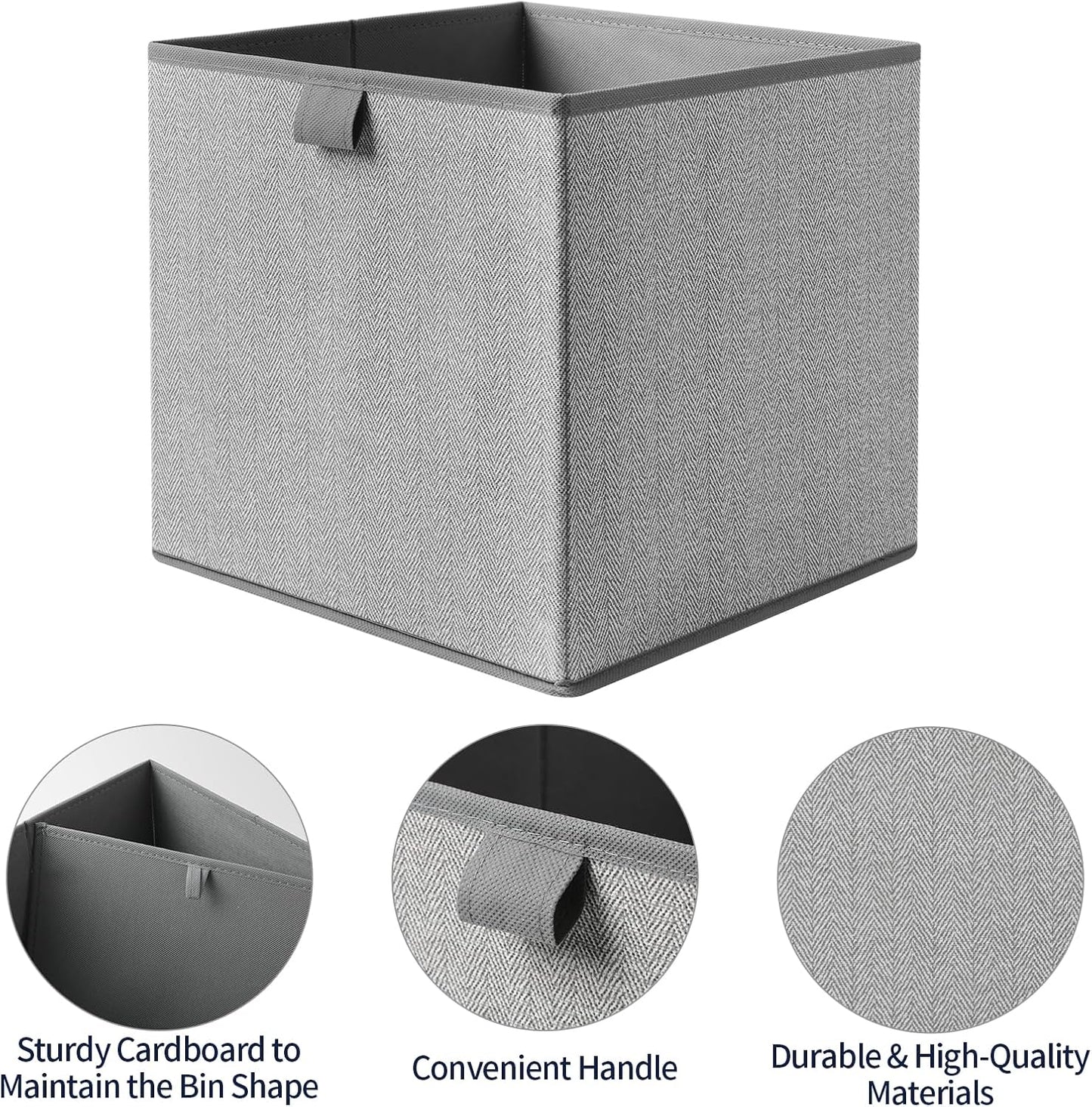 Storage Baskets, 11.8-Inch Woven Fabric Bins, Storage Cubes with Reinforced Handles, Organizer Bins for Closet Shelves, Foldable, for Toys, Clothes, Natural Beige (2PCS/Grey-11.8*11.8*11.8inch)