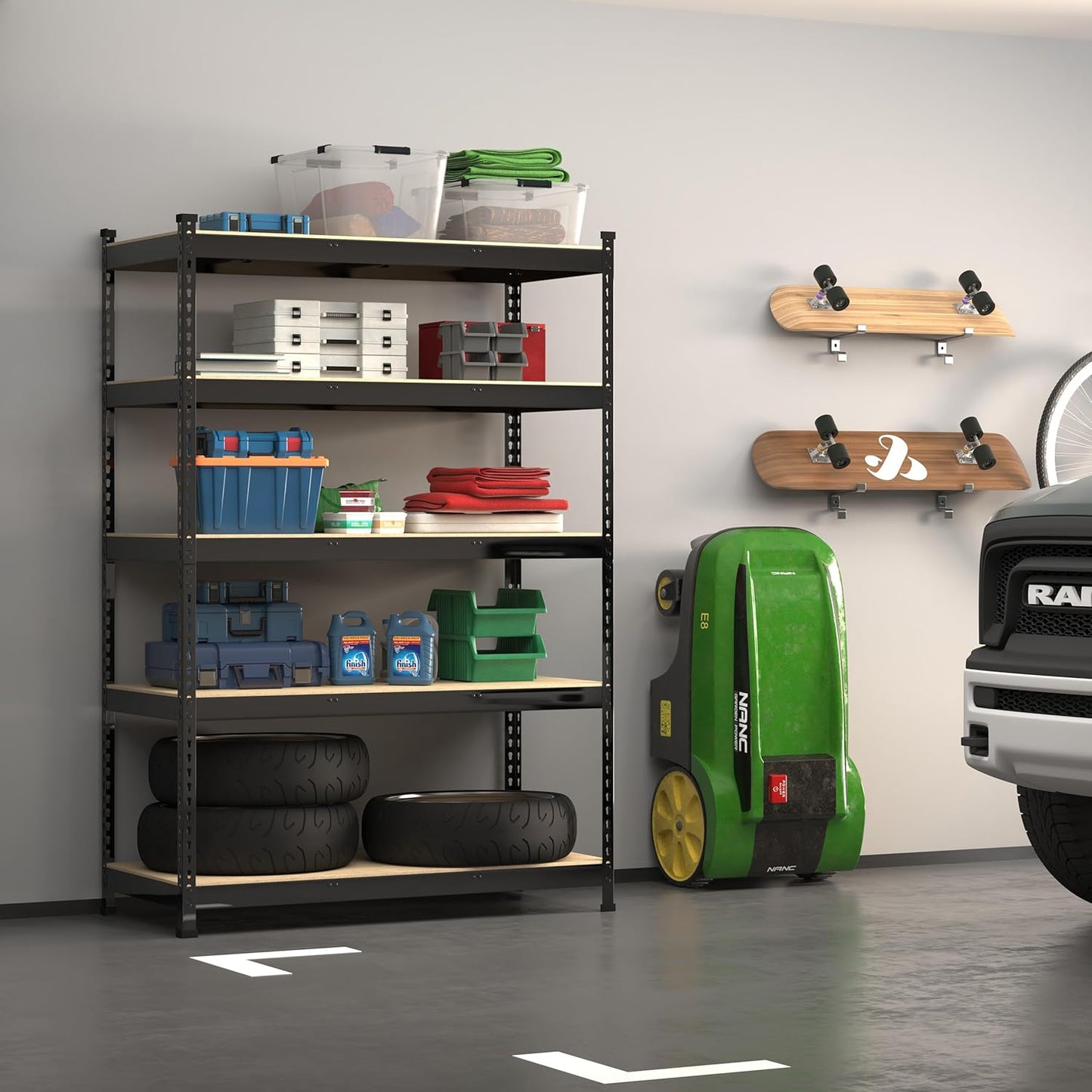 PrimeZone 4 Pack Storage Shelves 48" x 24" x 72", 5 Tier Adjustable Garage Storage Shelving, Heavy Duty Metal Storage Utility Rack Shelf Unit for Warehouse Pantry Closet Kitchen, Black