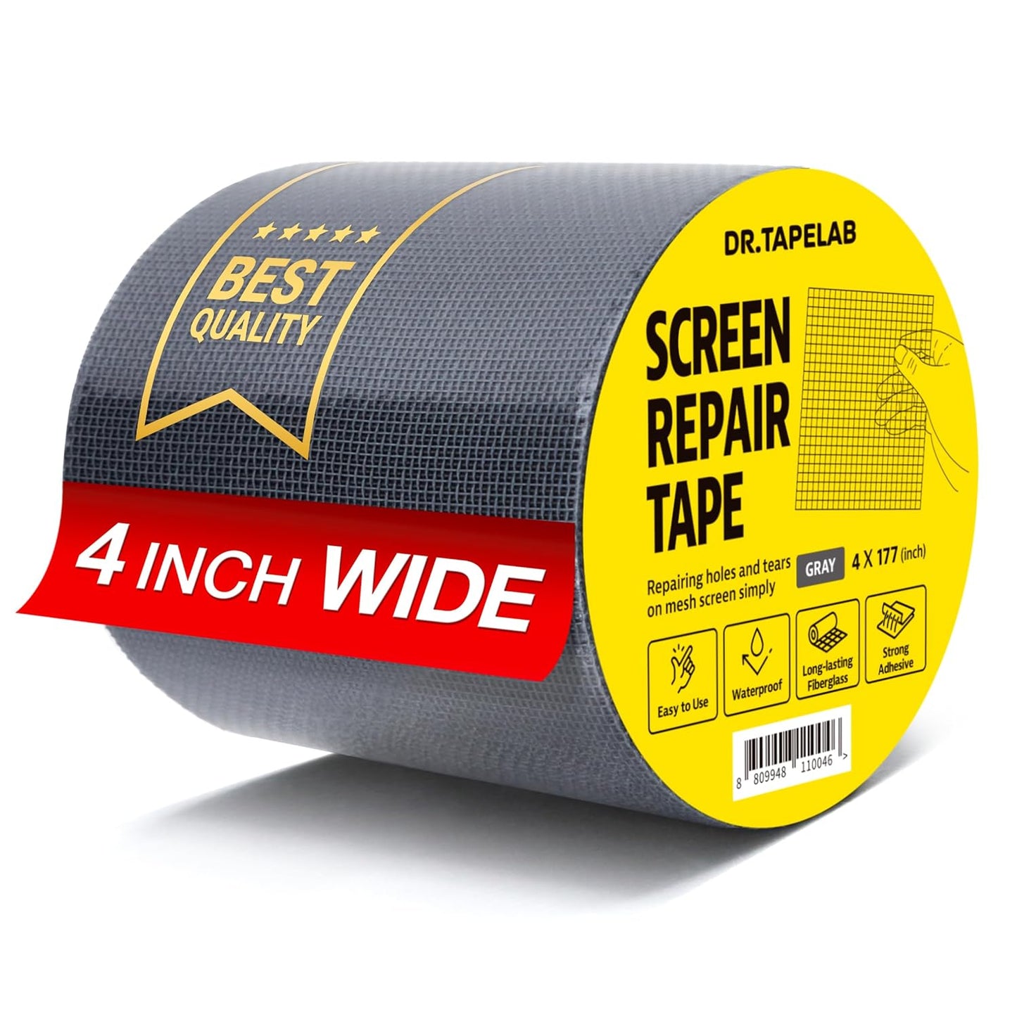 Grey Window Screen Repair Tape, 4 in X 15 FT, Screen Repair Kit for Windows or Doors, Strong Adhesive Patch Kit Fiberglass Mesh Tape