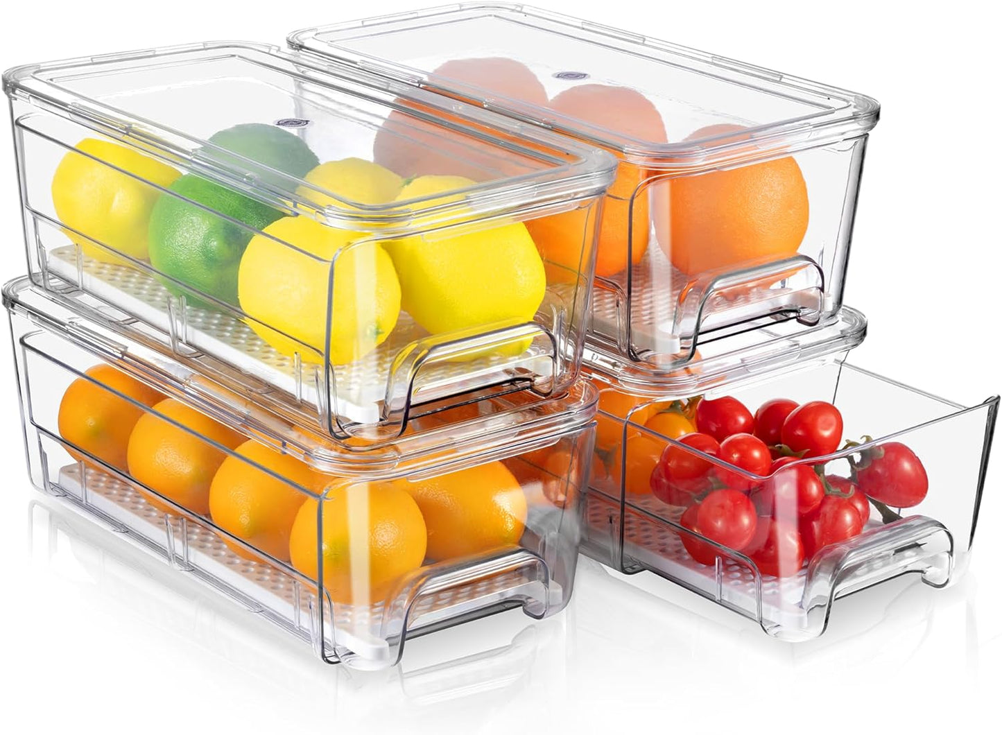 4 Pack Fridge Organizer Drawers, Stackable Pantry Organizers and Storage, Clear Pull-Out Refrigerator Organizer for Fruit, Vegetable Storage and Keep Fresh