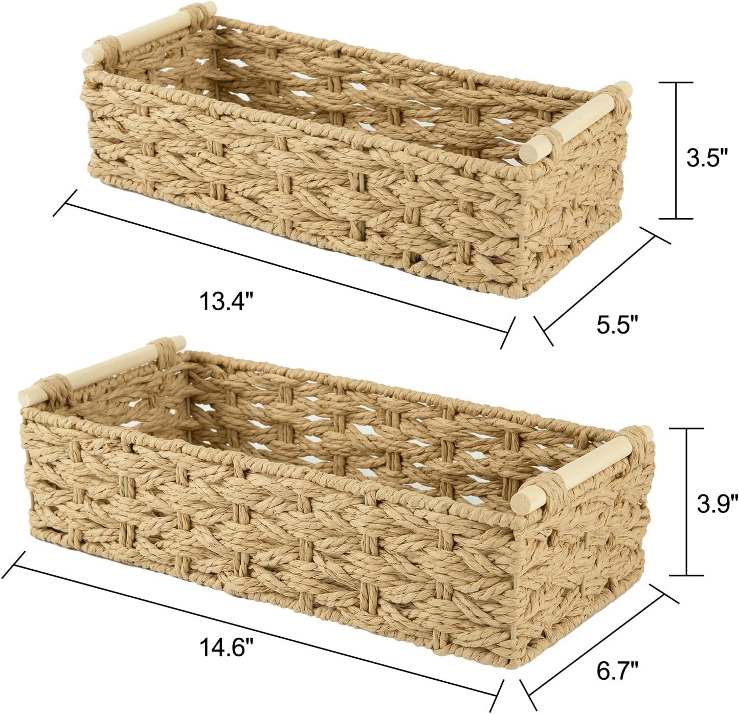 OIAHOMY Toilet Paper Baskets Handmade Paper Rope Decorative Wicker Storage Tank Shelf Cabinet Organizer for Bathroom Home, Set of 2, Yellow