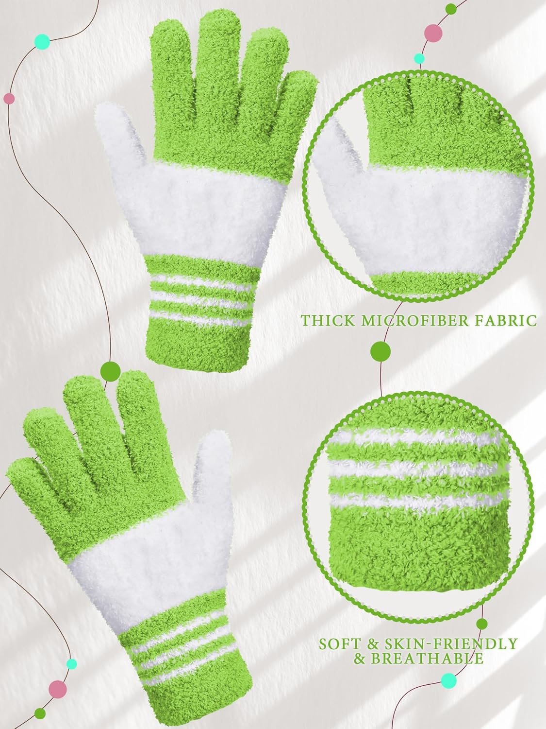 Patelai 3 Pairs Microfiber Plant Dusting Gloves Leaf Cleaning Gloves for Indoor Plants, Blinds, Furniture, House(Medium,Green Yellow, Water Blue, Pink, White)