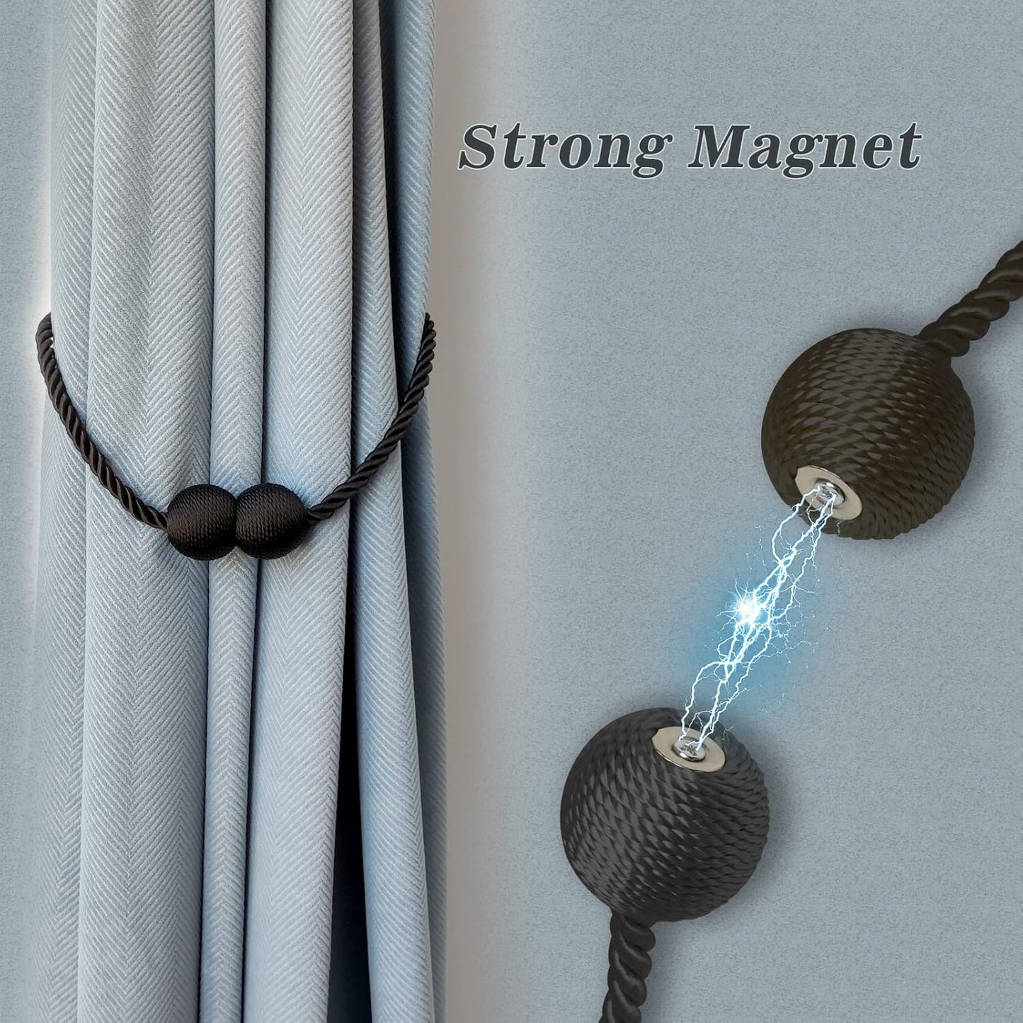 Hion Magnetic Curtain Tiebacks Dark Brown 2pcs, Curtain Tiebacks Buckles Holdbacks Holders Hooks Clip for Home Bedroom Office Decorative Curtain
