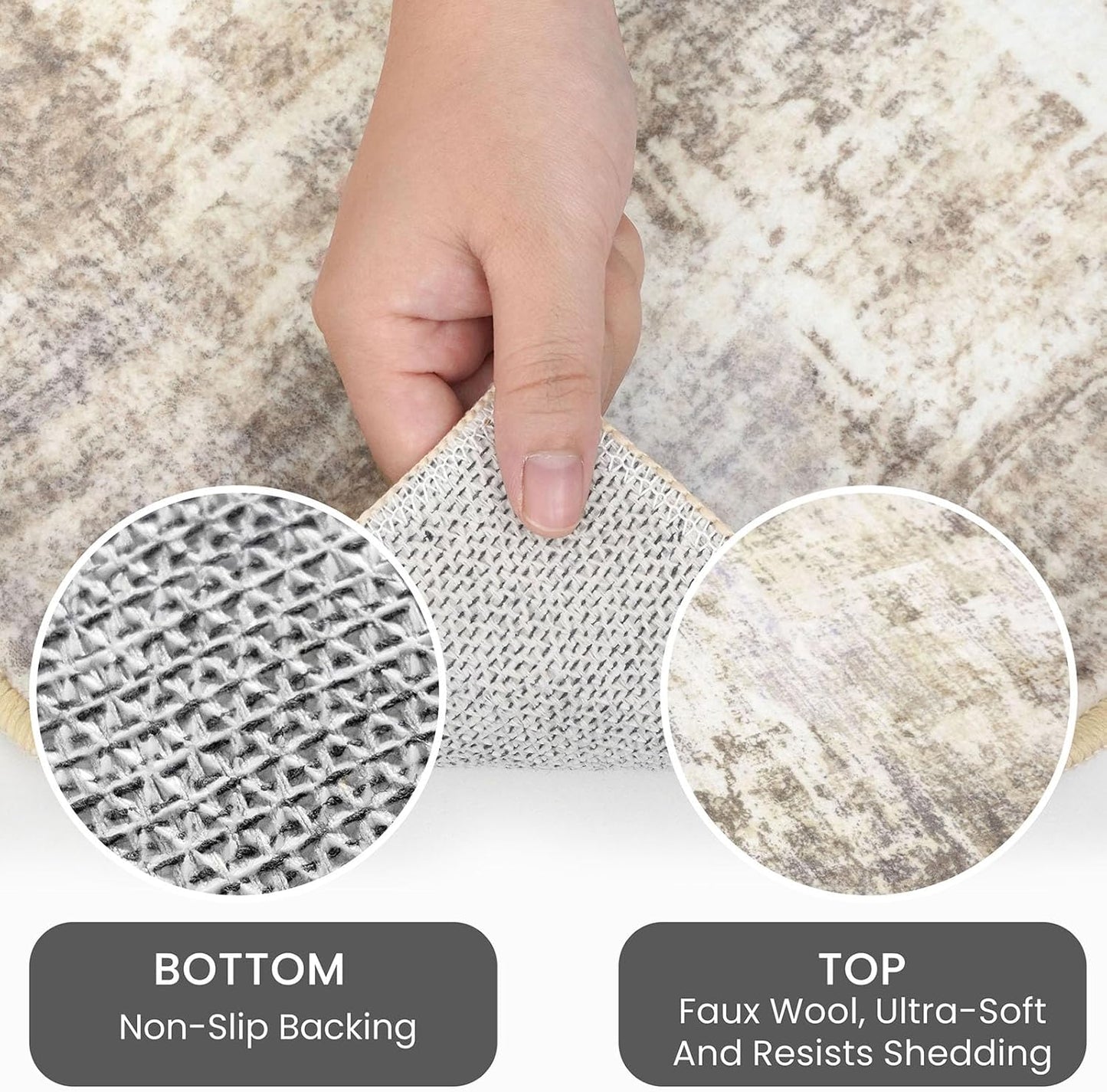 IOHOUZE Abstract Runner Rug 2x12 Ft Washable Runners for Hallways, Non Slip Kitchen Runner Printed Faux Wool Entryway Runner Indoor, Modern Abstract Floor Carpet for Hall Kitchen, Beige Brown