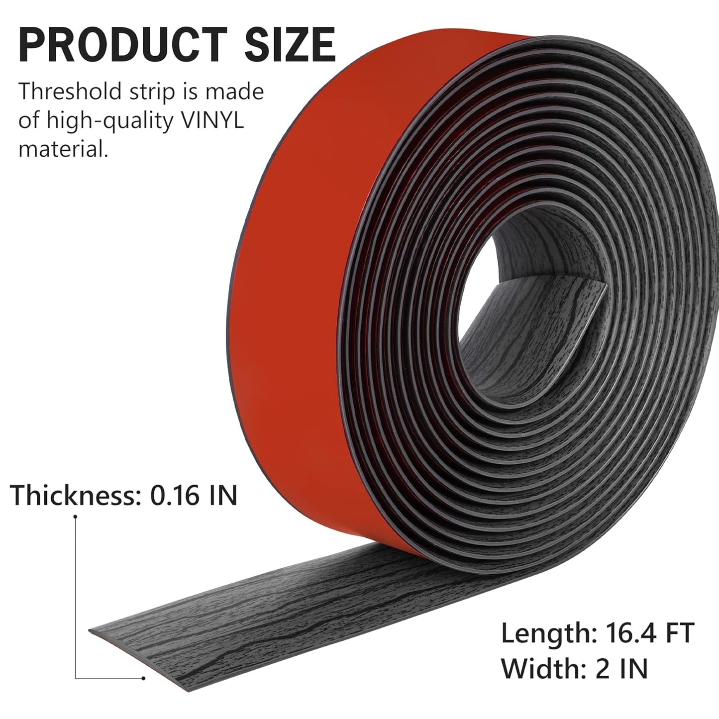 16.4Ft Floor Transition Strip Self Adhesive Vinyl Cover Floor Strip Flat Divider Transition Strip Wood Grain Design for Laminate Floor Gaps and Doorway Transitions (16.4Ft x 2 Inch, Gary)