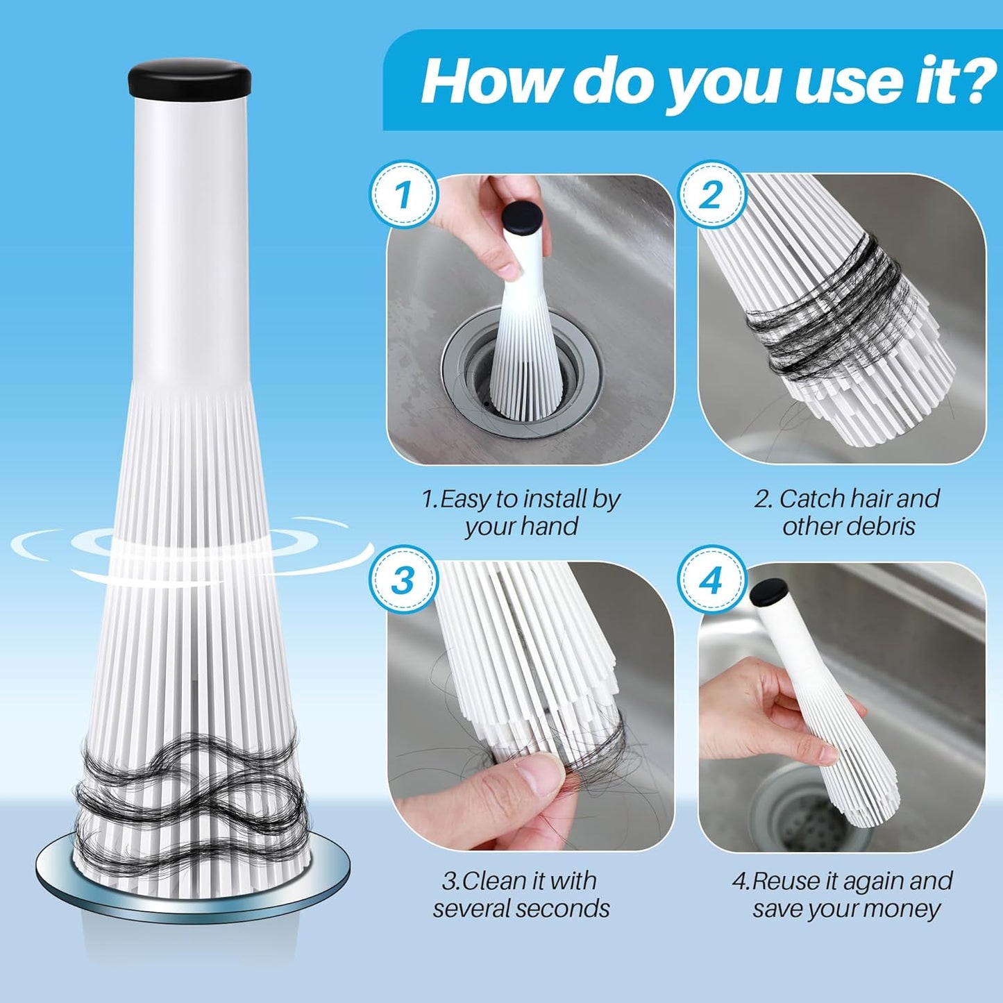 Feekoon 2 Pack Lint Trap for Washing Machine Utility Tub and Sink Drains, Laundry Lint Catcher with Rubber Plugs, Hair Catcher, Compatible with 1. 5''and 1. 75'' Drain to Prevent Clogs in Plumbing