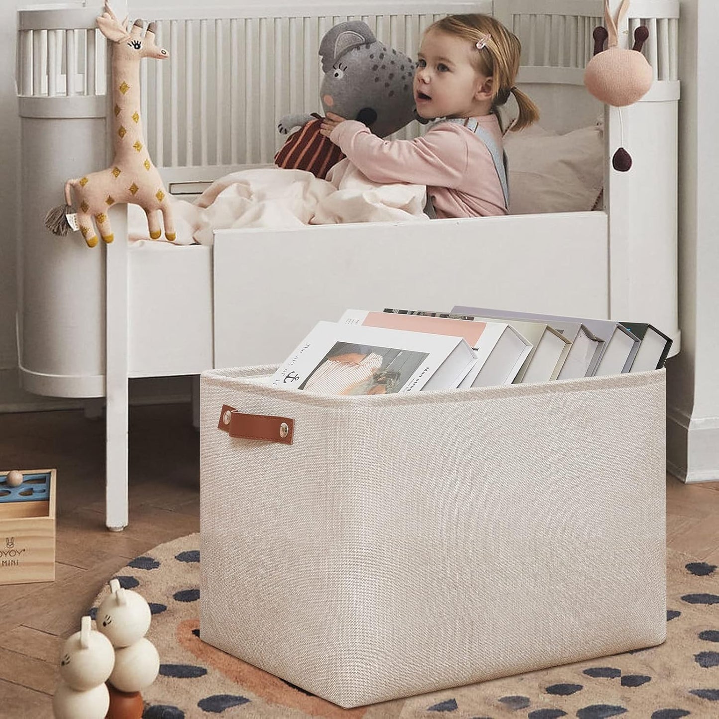 DULLEMELO Storage Baskets Large 16"x12"x12" Tall Rectangular Baskets Fabric Storage Bins for Organizing [1 Pack] Collapsible Linen Shelf Baskets for Clothes, Toys, Closet, Laundry (Beige)