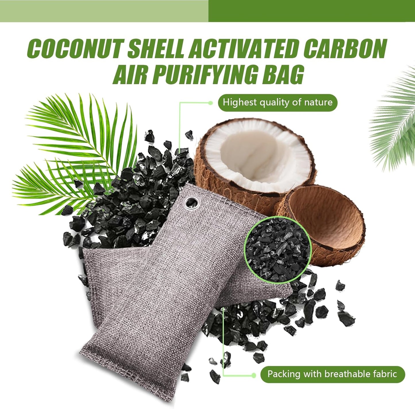 Activated Charcoal Odor Absorber, Odor Eliminator for Strong Odor,Coconut Shell Charcoal Air Purifying Bags for Home Car Closet Pet, Smoke Room Deodorizer