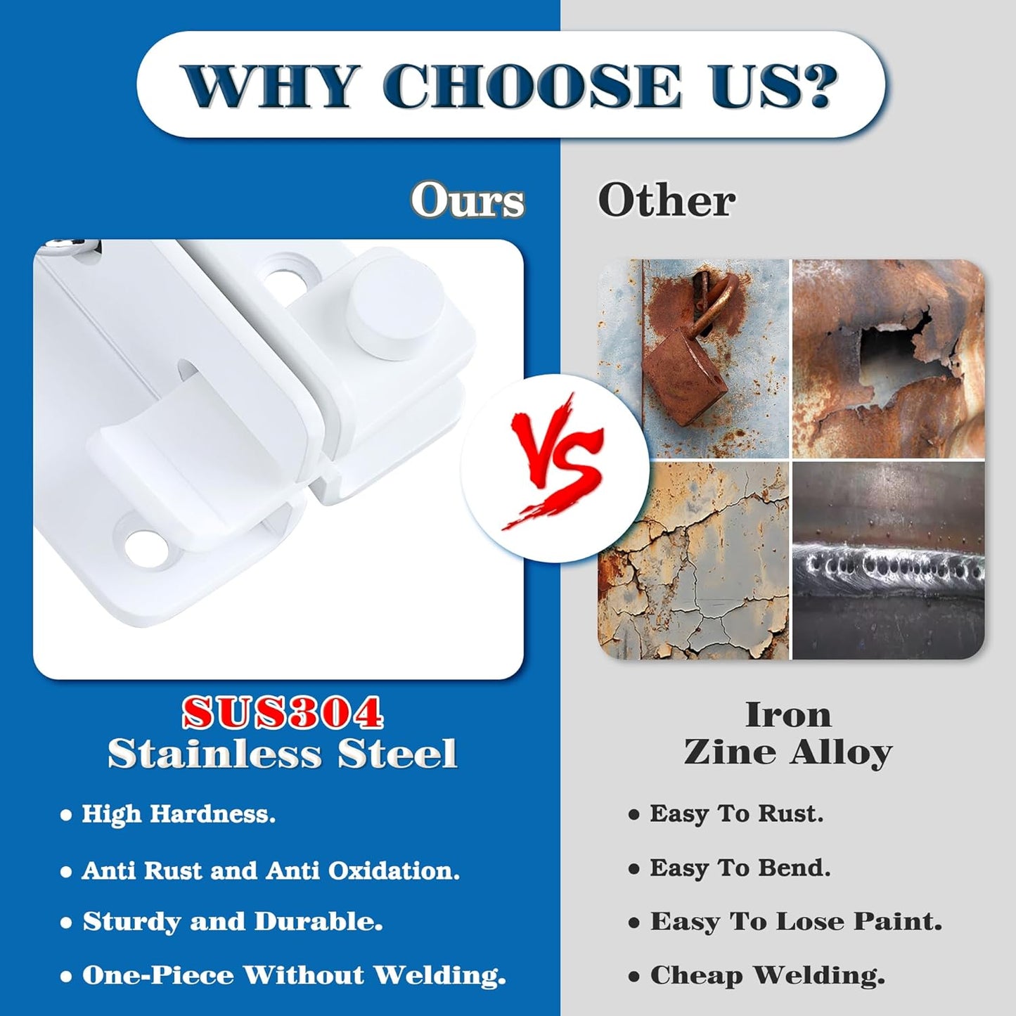 Alise Flip Latch,Gate Latches Slide Bolt Latch Safety Door Lock Catch for Barn Cabinet Pet Cage Wood Fence Bathroom Garage Window,SUS304 Stainless Steel Gate Hardware Locks,White Finish MS5009-W