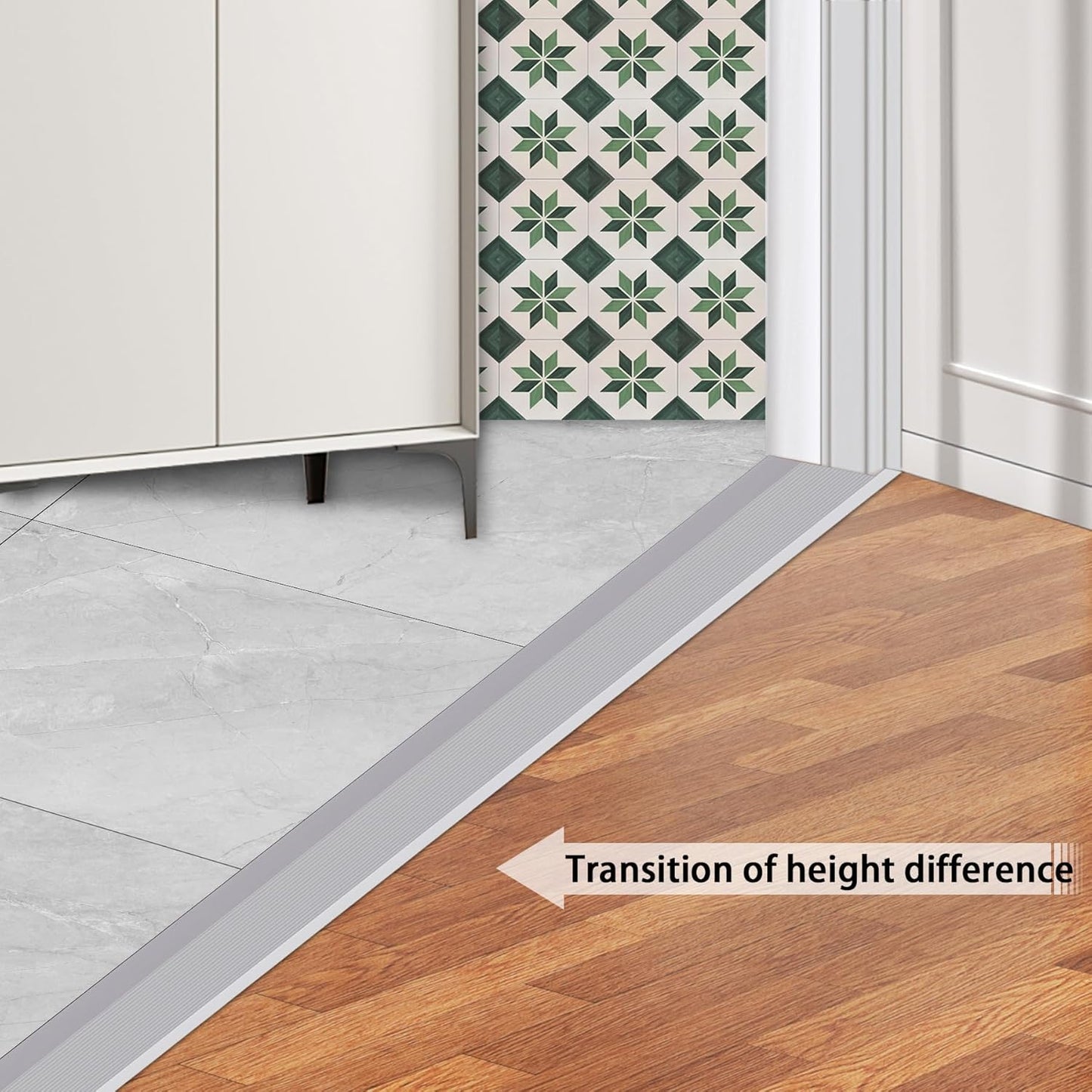 Gaahing Aluminum Floor Transition Threshold Strip, Bridge The Height Gap Between 0.3 to 1.6 inches for Doorway Ramp (2Pcs x 35.4in x 3.9in, Matte Silver)