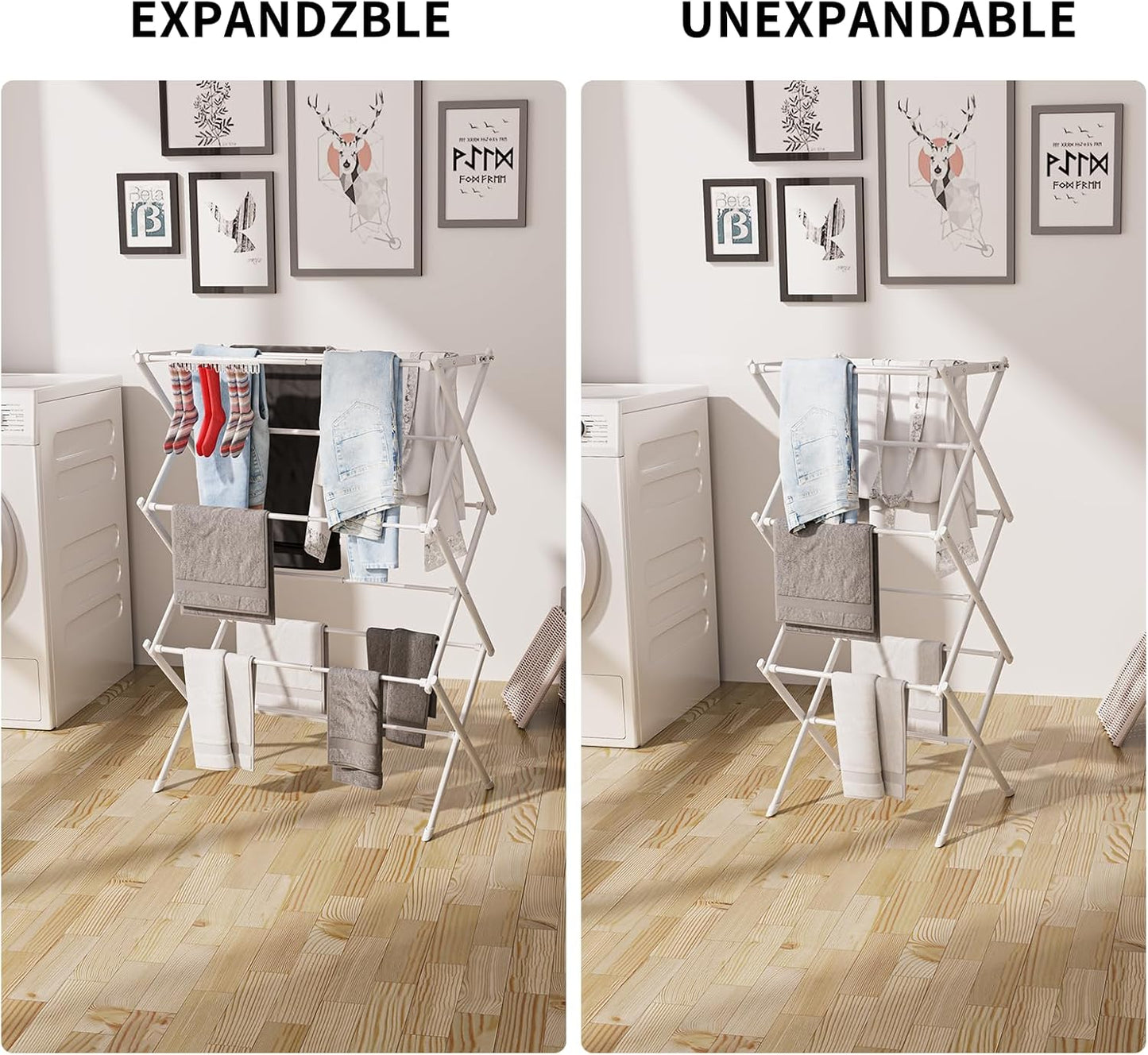 3 Tier Clothes Drying Rack, Foldable Drying Rack Clothing,Indoor & Outdoor Laundry Rack for Drying Clothes,Space-Saving Design, Metal Dry Rack，Pure White