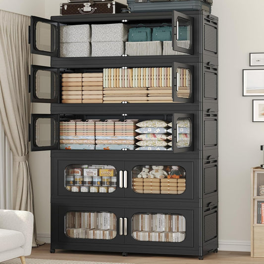 250GAL Extra Large Storage Bins with Lid, 1000QT Storage Bins with Wheels, Folding Closet Organizer, Stackable Collapsible Plastic Storage Containers for Home, Office, Dorm, 5Pack Black