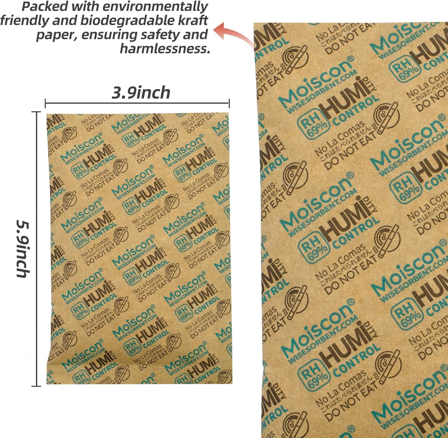 60 Gram 5 Pack 69% Two-Way Humidity Control Packs, Size 60 for Plastic Travel Case & Zip Lock Bags & Wood Containers, 69 Humidity Pack Humidifier Moisture Control Packets Individually Wrapped