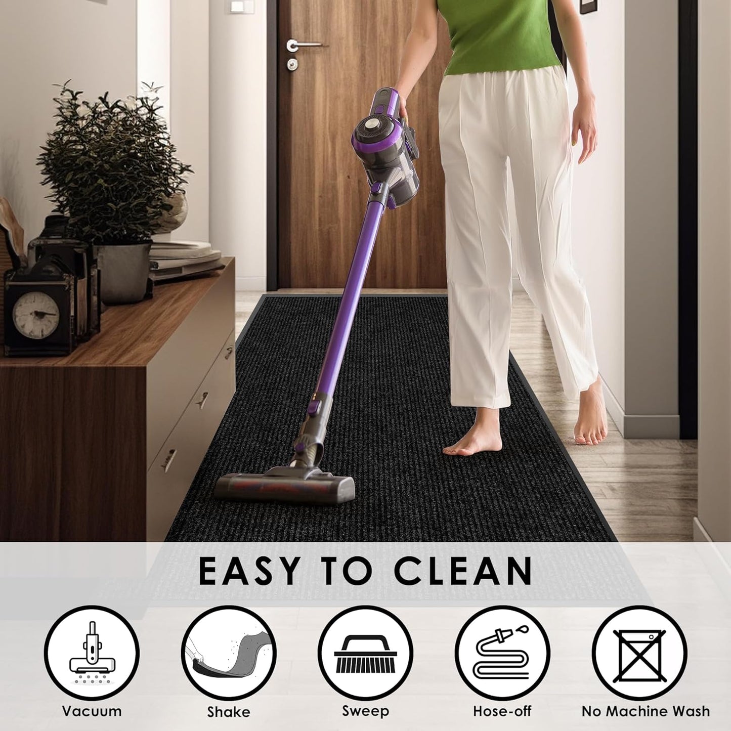 4′ x 17′ Front Door Mat Indoor Outdoor Entrance, Commercial Floor Mat Heavy Duty Dirt Trapper Entryway Doormat, Custom Size Non Slip Rubber Backing Welcome mat, Door Mat for High Traffic Area