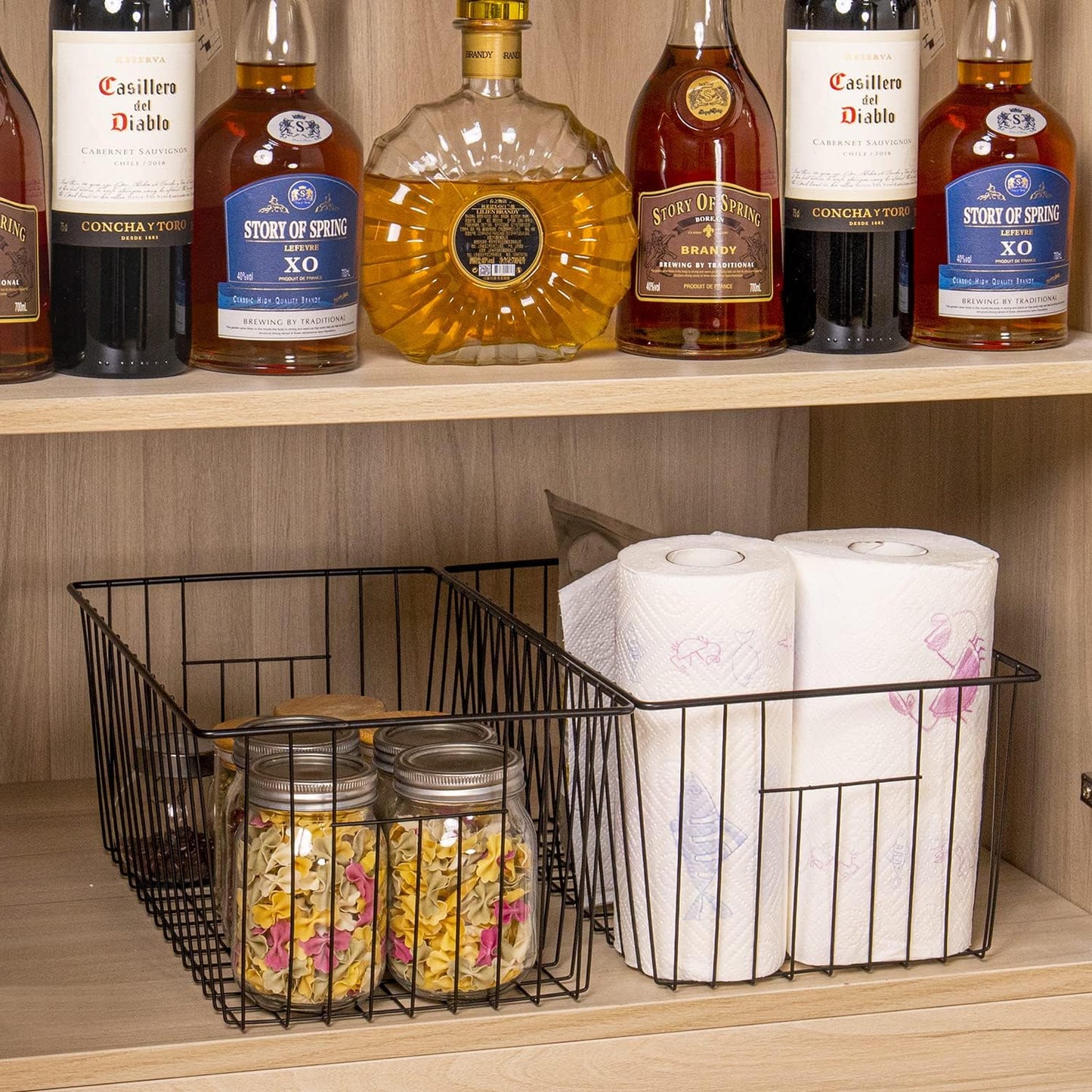 16inch Freezer Wire Storage Organizer Baskets, Household Refrigerator Bin with Built-in Handles for Cabinet, Pantry, Closet, Bedroom Black,4pack