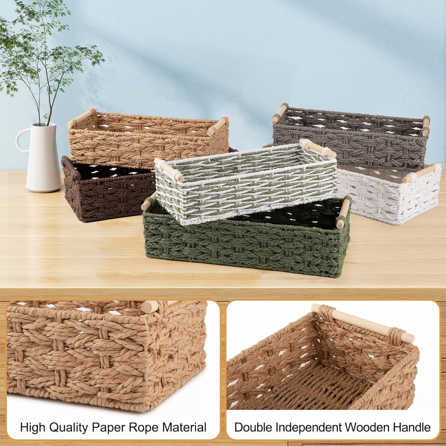 OIAHOMY Toilet Paper Baskets Handmade Paper Rope Decorative Wicker Storage Tank Shelf Cabinet Organizer for Bathroom Home, Set of 2, Yellow