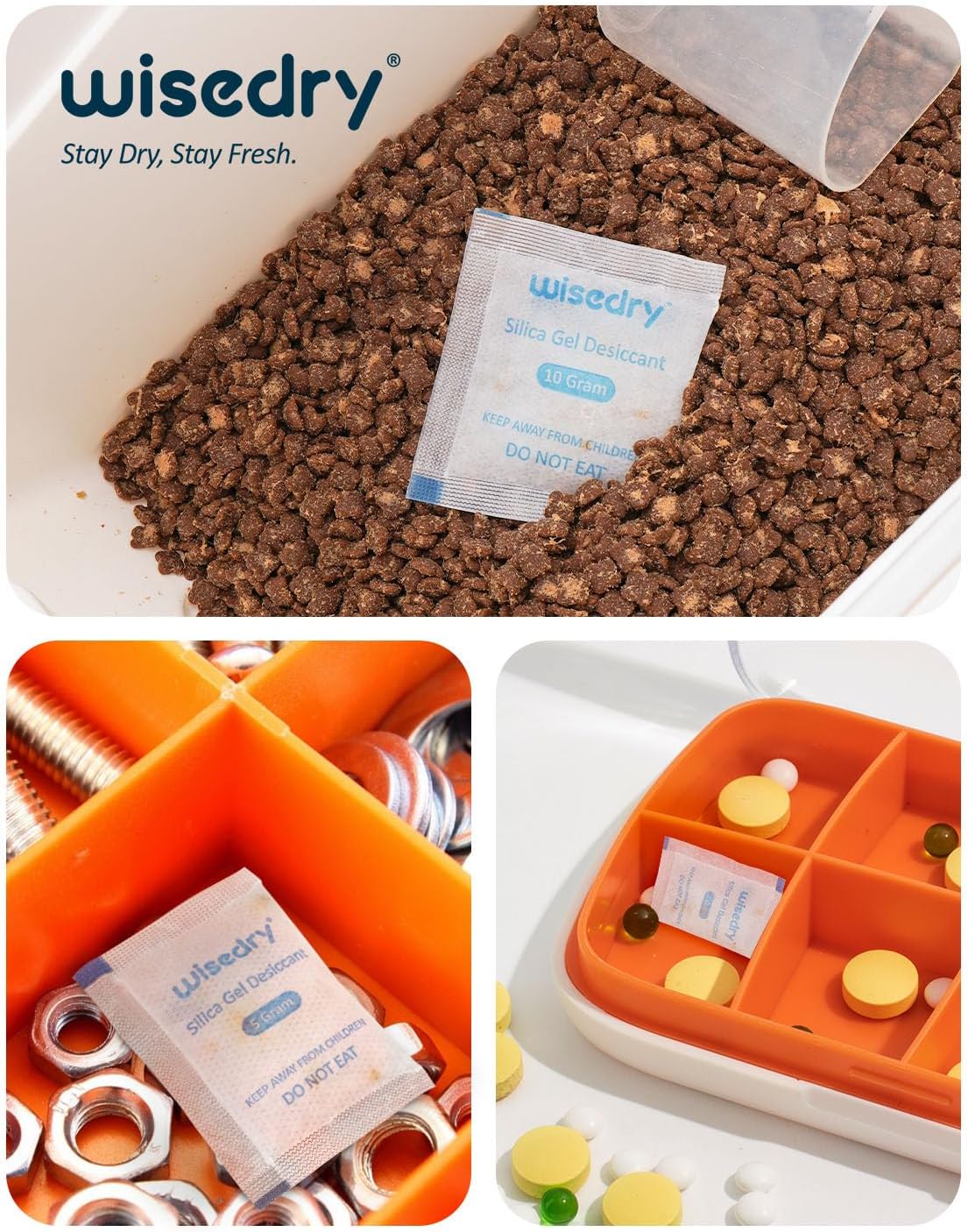 5 Gram [60 Packs] Food Grade Silica Gel Packs Rechargeable Desiccant Dehumidifiers Pouches with Color Indicating Beads Reusable Moisture Absorbers for Food Storage