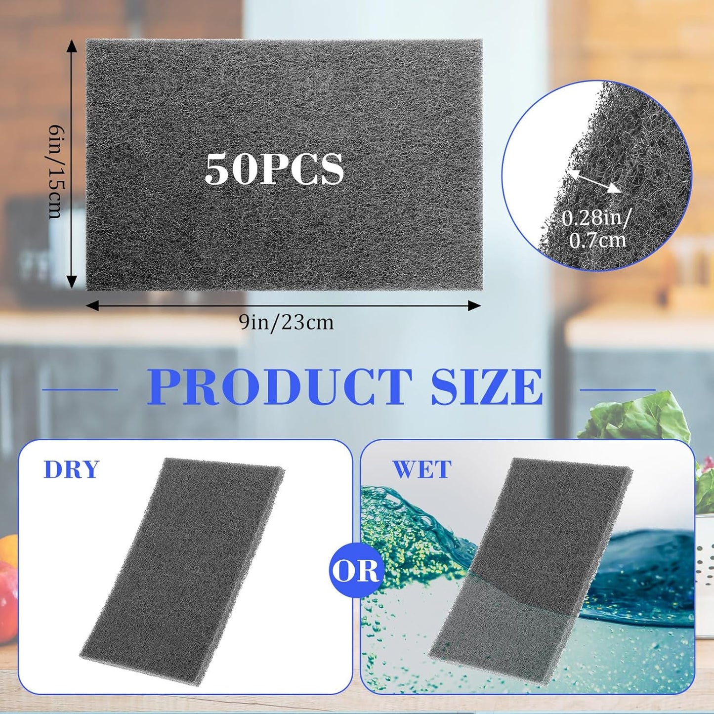 50 Pcs 7447 Fine General Purpose Scuff Pads 6 X 9 Inch Abrasive Hand Sanding Non-Woven Aluminum Oxide Abrasive Pads Set for Surface Preparation Scuffing Scouring Blending Cleaning (Gray)