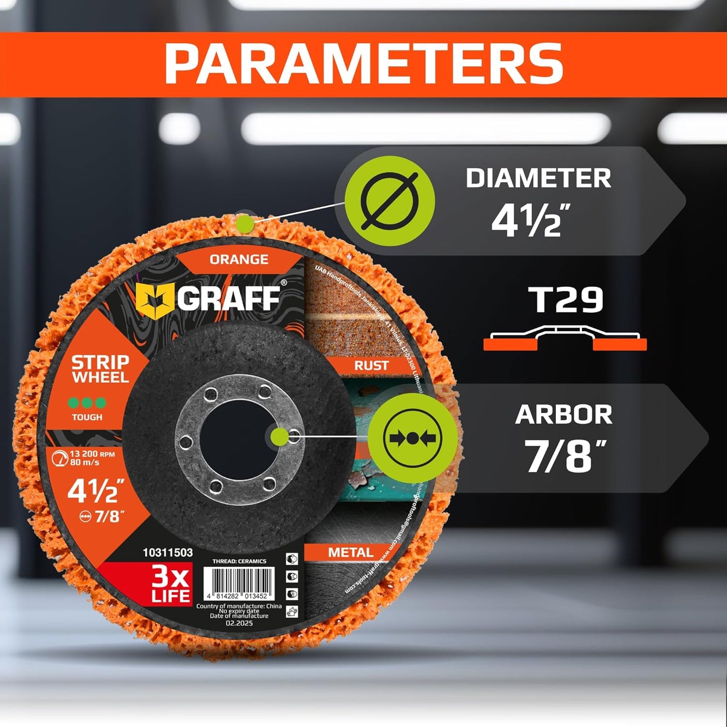 4.5 Inch Paint Stripping Disc - Rust Remover Wheel, Abrasive Discs Rust, Oxidation, Paint Remover Stripper Discs - Coarse Strip Discs 4 1/2 for Angle Grinder GRAFF 10 Packs (7/8" Arbor)