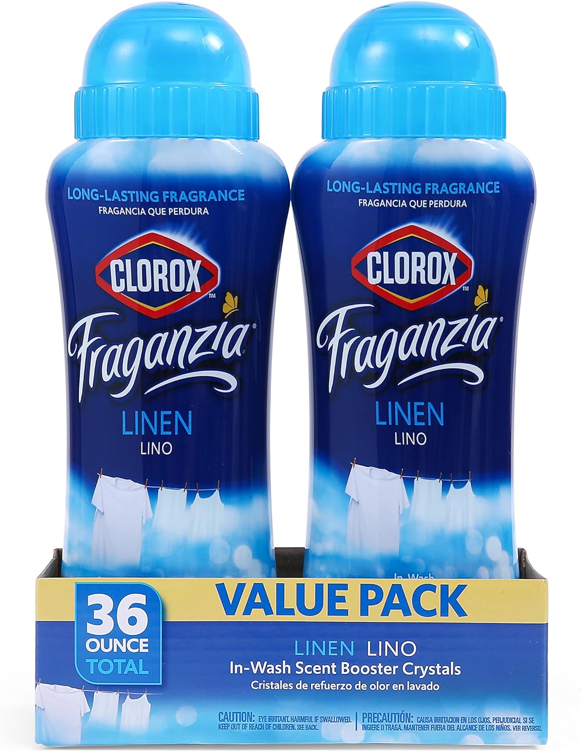 Clorox Fraganzia Laundry Scent Booster Crystals in Linen Scent - Scented In-Wash Freshener Beads for Fresh, Clean, Great Smelling Clothes and Linens, 18 Oz - 2 Pack