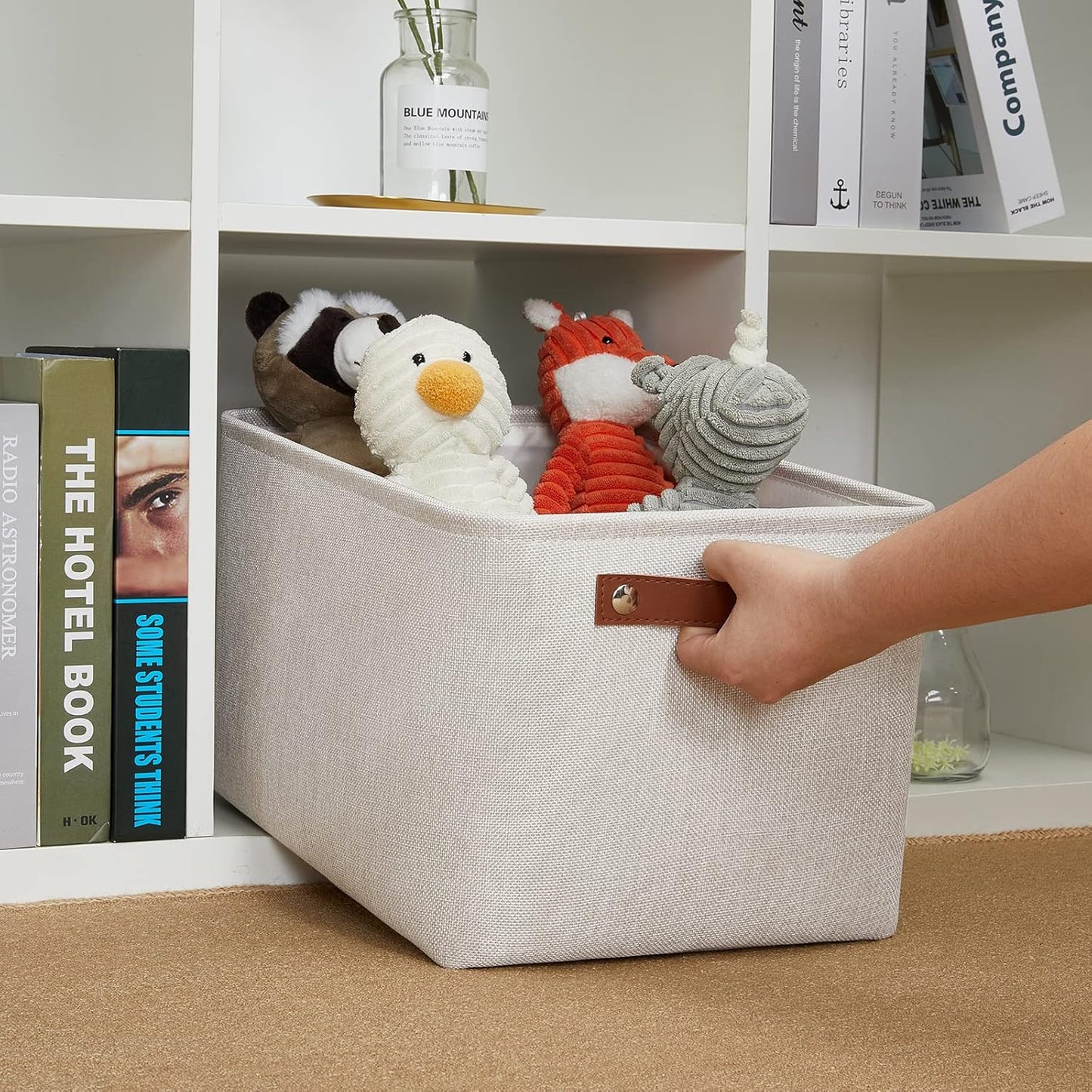 DULLEMELO Fabric Organizer for Storage, Office, Home, Nursery - Small Fabric Storage Basket with Handles (Beige)