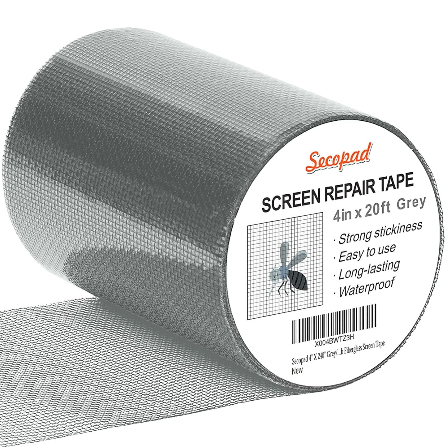 Grey Window Screen Repair Tape, 4IN X 20FT (240IN) Screen Repair Kit for Windows or Doors, Strong Adhesive Patch Kit Fiberglass Mesh Tape