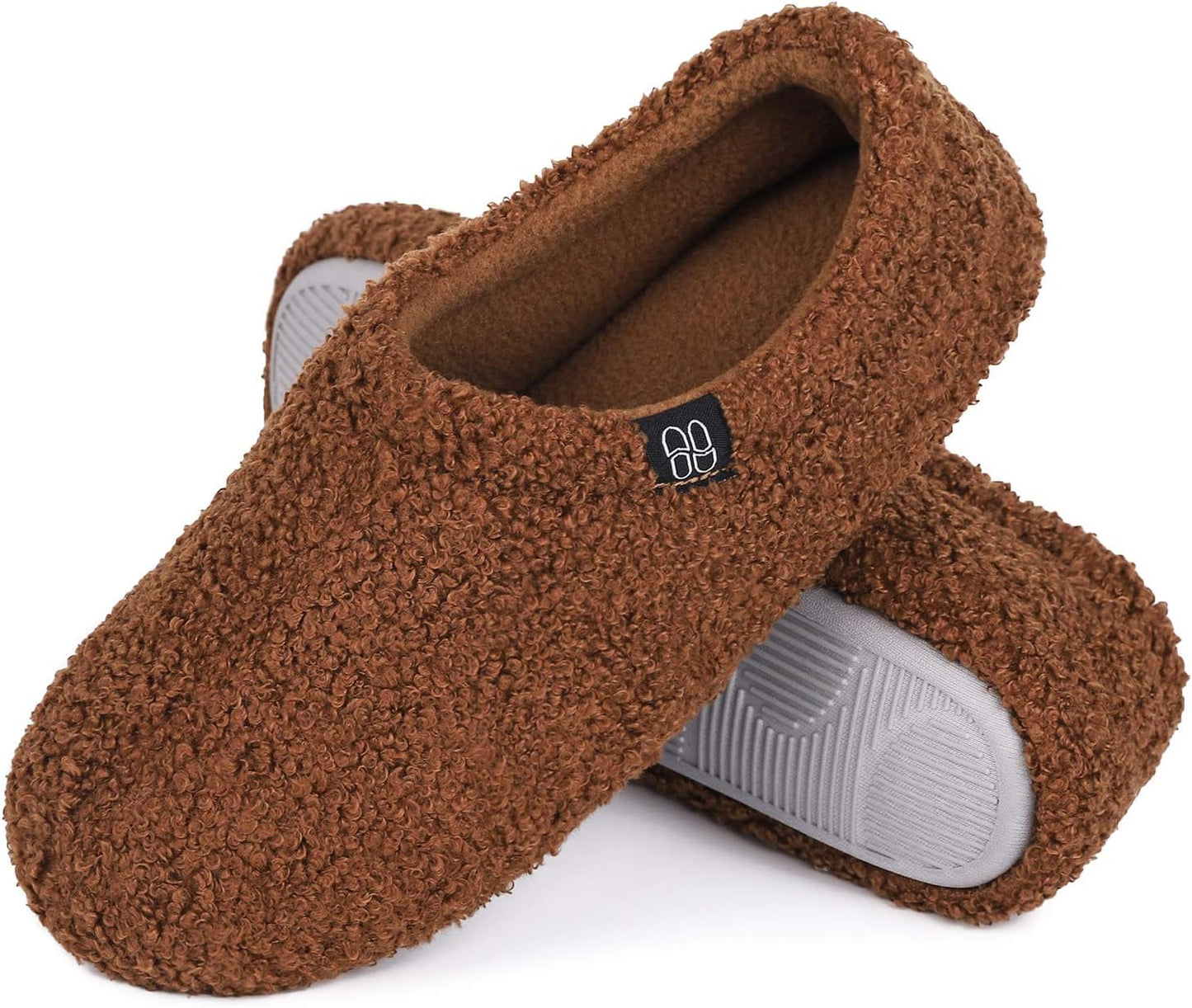 HomeTop Women's Fuzzy Curly Fur Memory Foam Loafer Slippers with Polar Fleece Lining