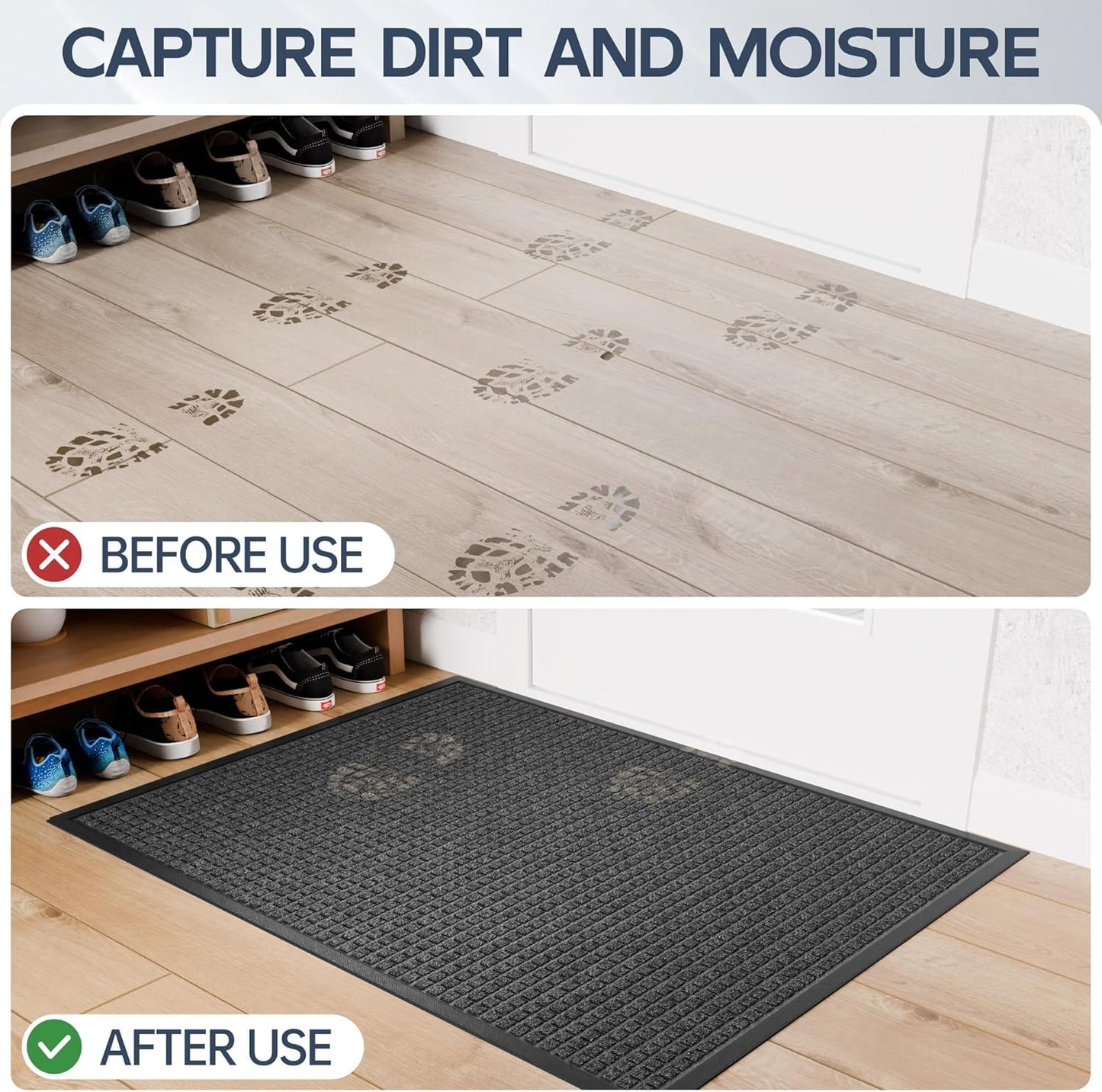 Amyracel Front Door Mat Outside Entrance, 36"x 72" All Season Weather Outside Door Mat, Heavy Duty Rubber Backing Door Mats for Entryway, Low Pile Entry Indoor Doormat for Inside Floor