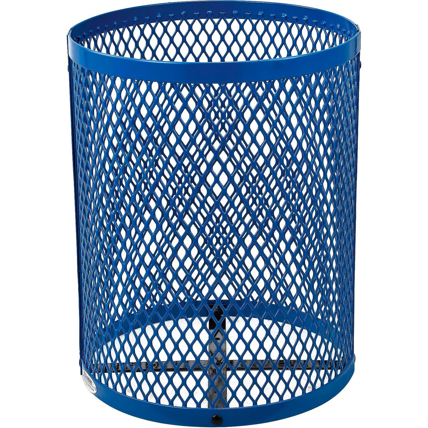Global Industrial Outdoor Diamond Steel Trash Can with Rain Bonnet Lid and Plastic Liner, 36 Gallon Capacity, Blue, Thermoplastic Coating, 23-1/2" Diameter, 40-1/2"H