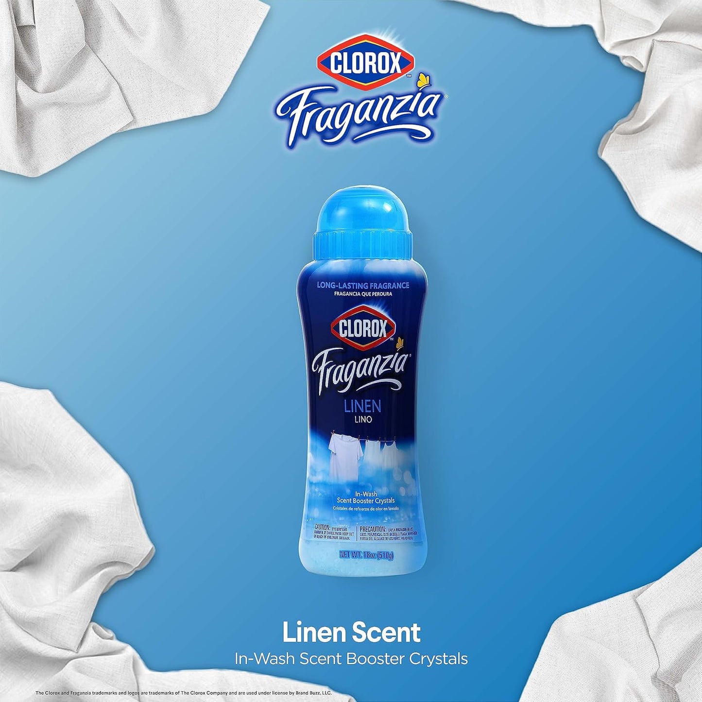 Clorox Fraganzia Laundry Scent Booster Crystals in Linen Scent - Scented In-Wash Freshener Beads for Fresh, Clean, Great Smelling Clothes and Linens, 18 Oz - 2 Pack