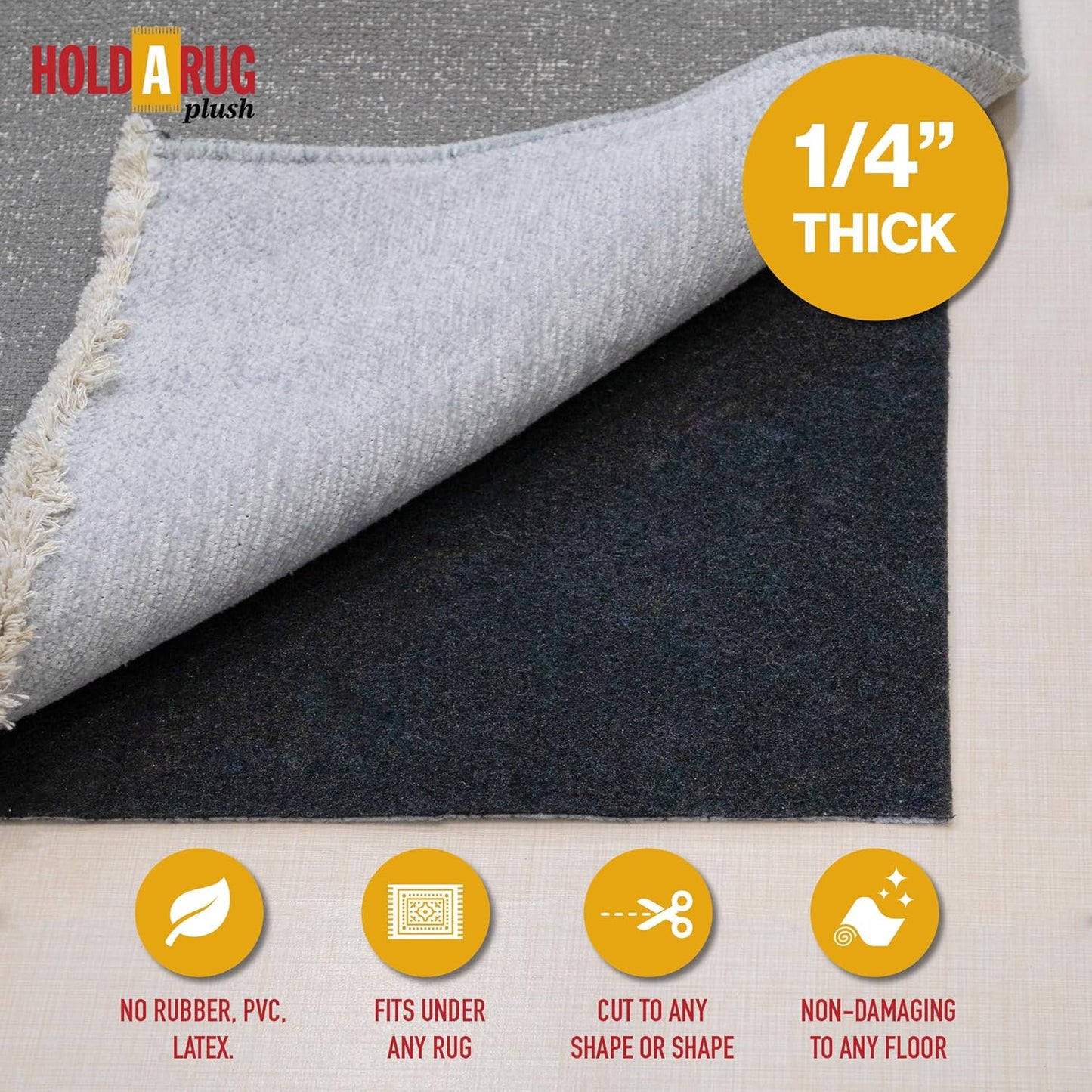 Hold-a-Rug Plush 9' Round Nonskid, Nonslip Rug Pad, Reversible Gripper, ¼ Thick, Safe for All Floors and Carpet, Keep Area Rugs Secure