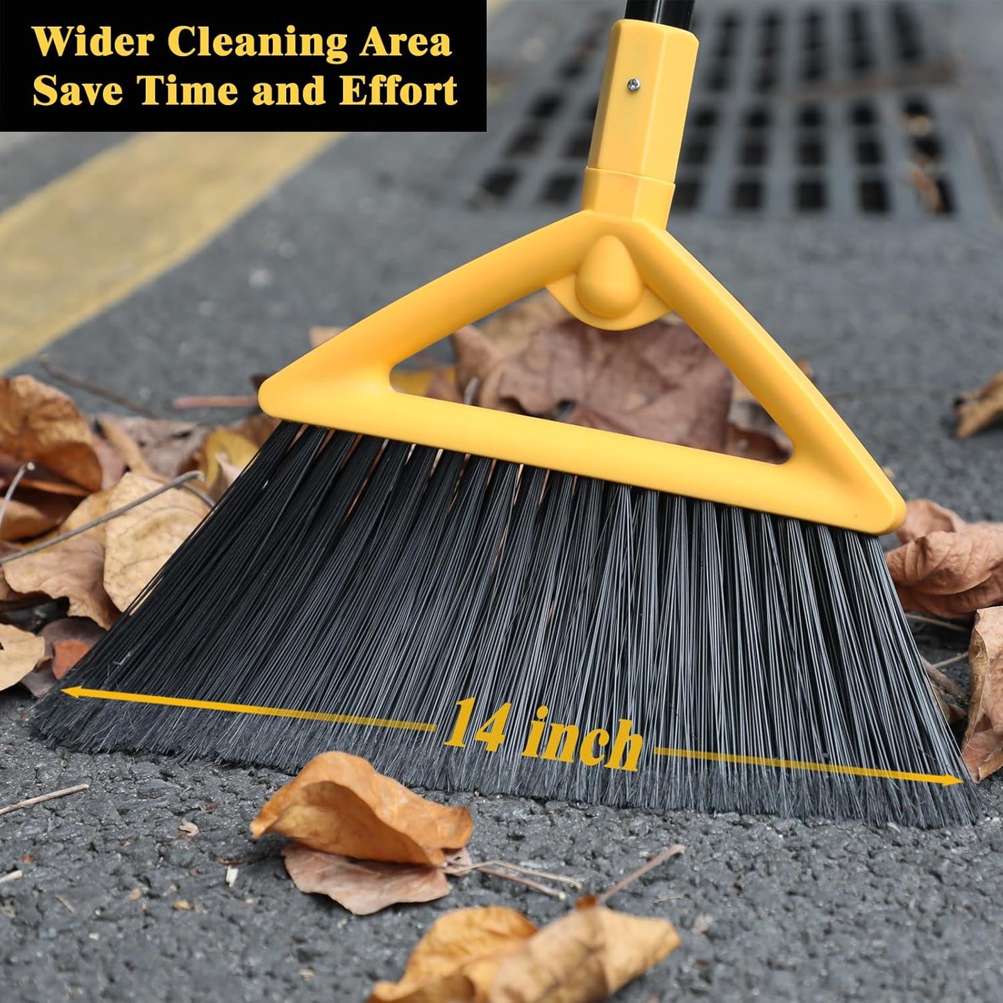 Heavy Duty Commercial Broom, Upgraded Angle Broom for Sweeping Indoor and Outdoor, Perfect Yellow Broom of Kitchen, Garage and Courtyard, Livingroom