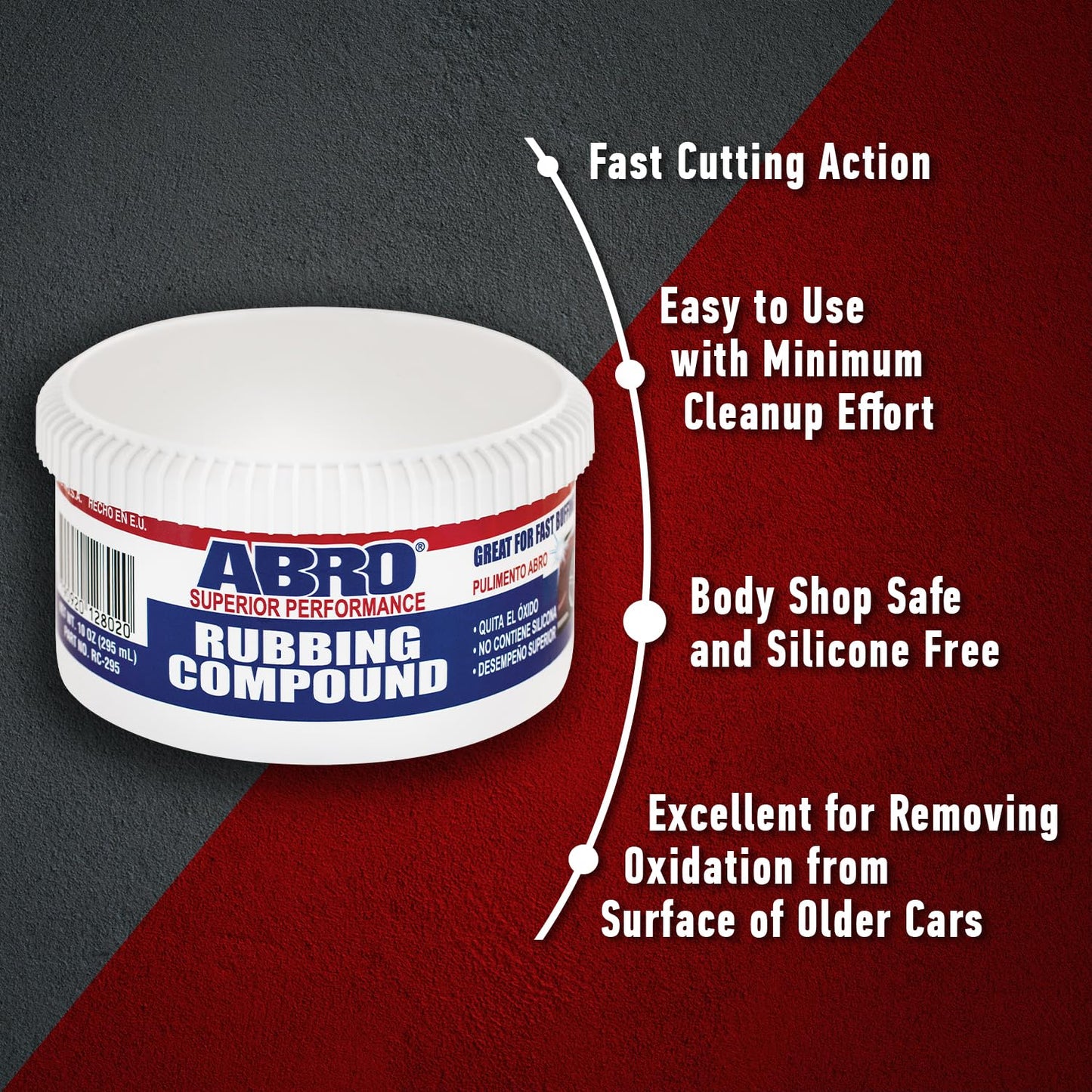 ABRO Superior Performance Rubbing Compound, 10 oz., Buffing Compound for Oxidized Finishes, Smooth, Reflect, Clean