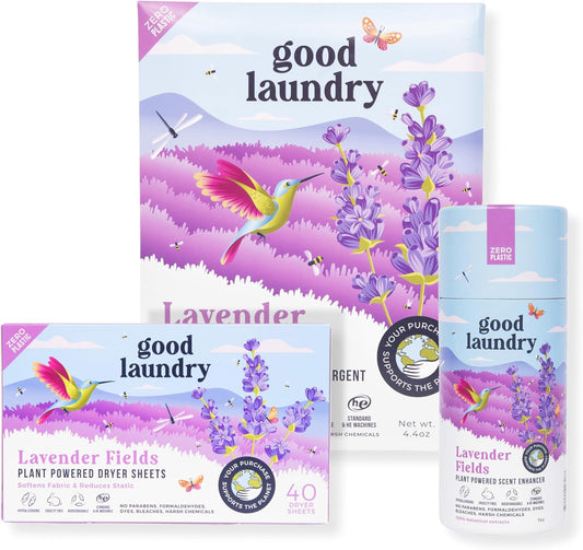 Good Laundry Bundle: Lavender Laundry Detergent Sheets (60 Loads), Scent Booster Beads (7oz) & Dryer Sheets (40ct) - Eco-Friendly, Plastic-Free, Hypoallergenic, Chemical-Free