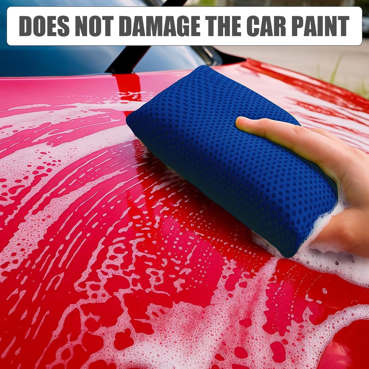 4 PCS Bug Scrubber Sponge Car, Bug Remover Wash Sponge，Car Cleaning Sponge for Bugs, Tar, Grime - Paint-Safe, Reusable Wash Sponges Kit(Blue)