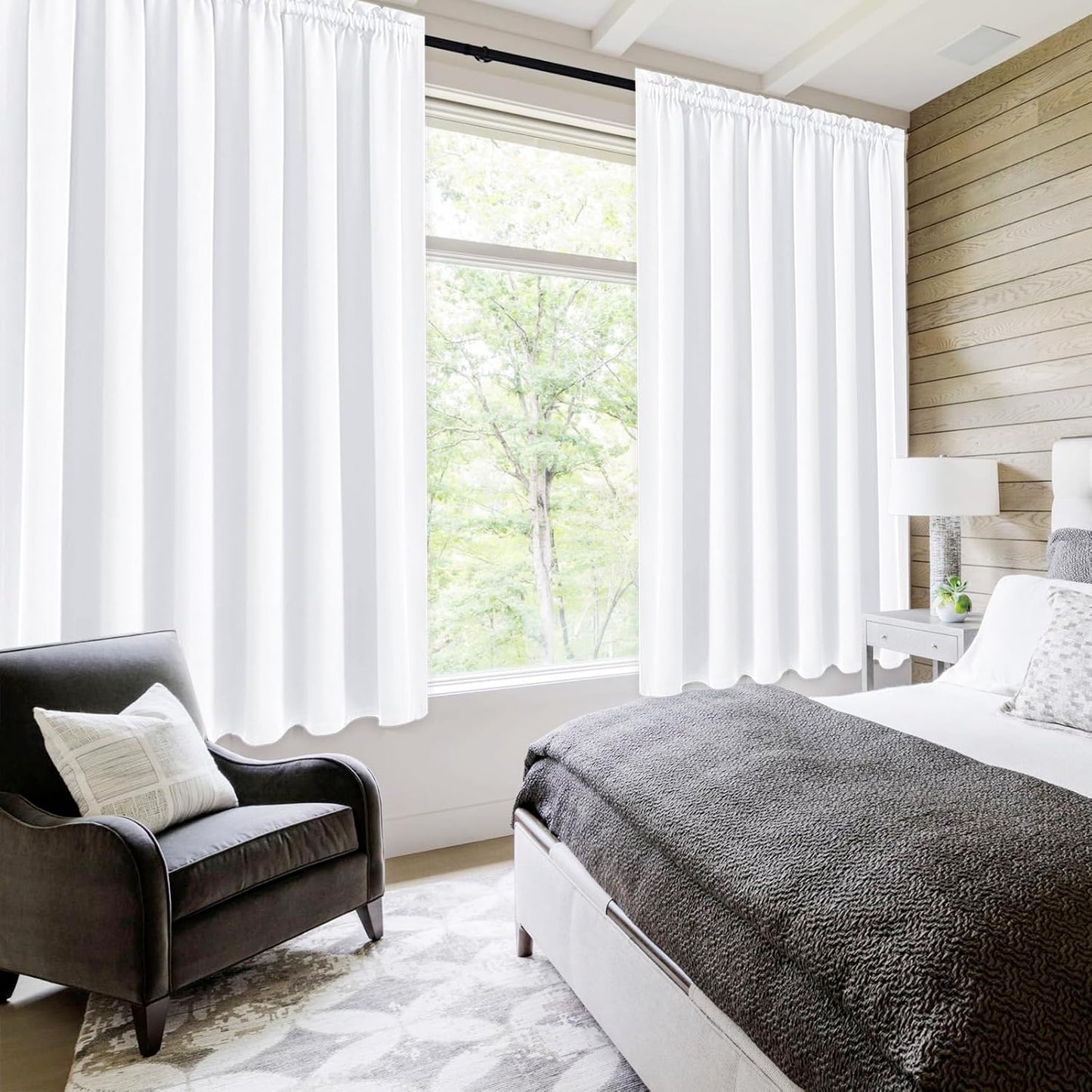 DWCN White Curtains for Living Room Thermal Insulated, 50% Light Blocking Curtains for Bedroom, Dining Room Window, W 70x L 63 Inch, Set of 2 Rod Pocket Curtain Panels