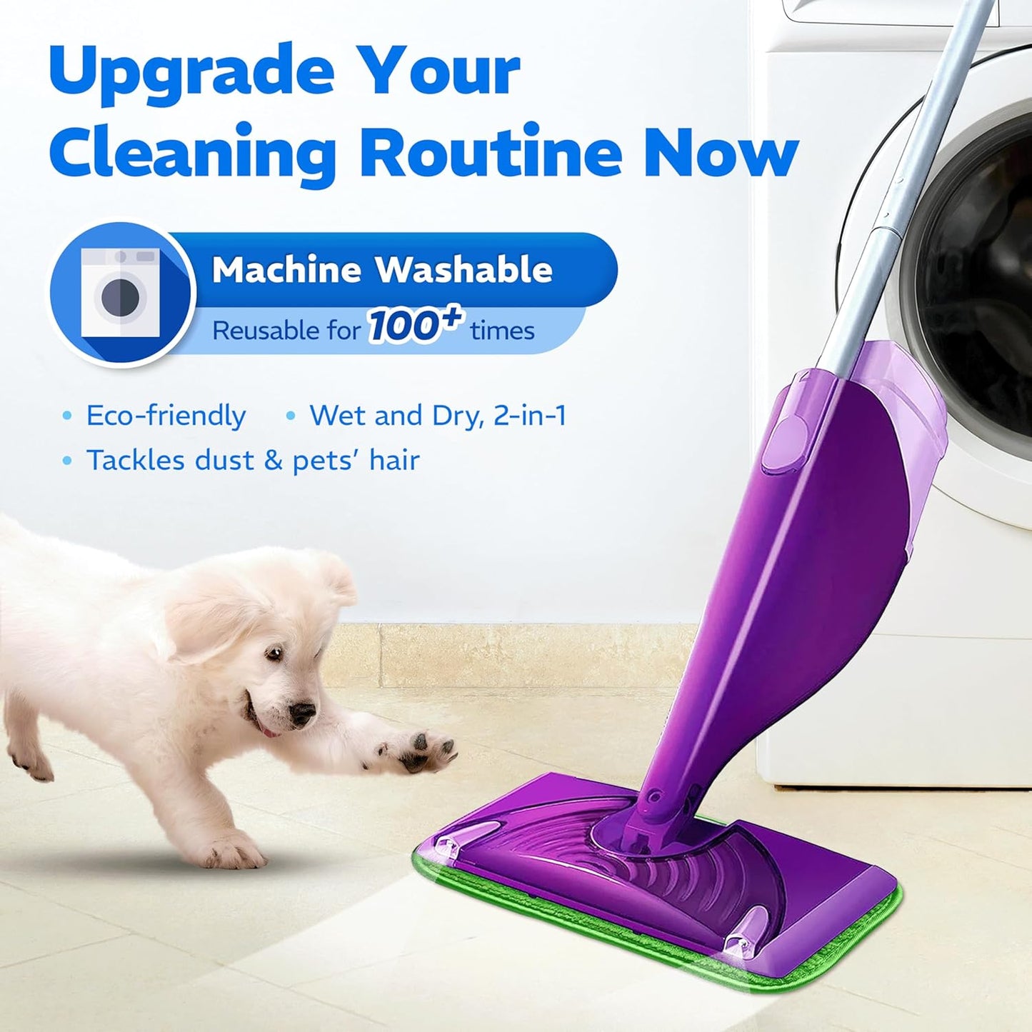 4 Pack Reusable Microfiber Mop Pads, Compatible with Wet Jet, Machine Washable Cloths, Scraper Included, Refills for All Floor Cleaning, Wet Dry - 10"- 12"