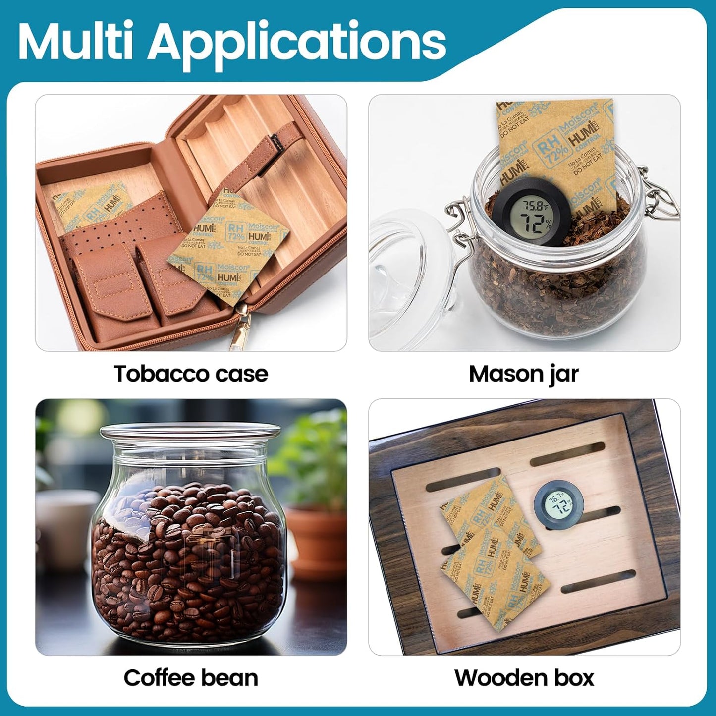 72% Two-Way Humidity Control Packs- 8 Gram Moisture Absorbers for Herbs, Wood Humidifier Boxes - Natural Craft Paper Design, Individually Sealed Packets, Prevents Leaks [15 Pack]