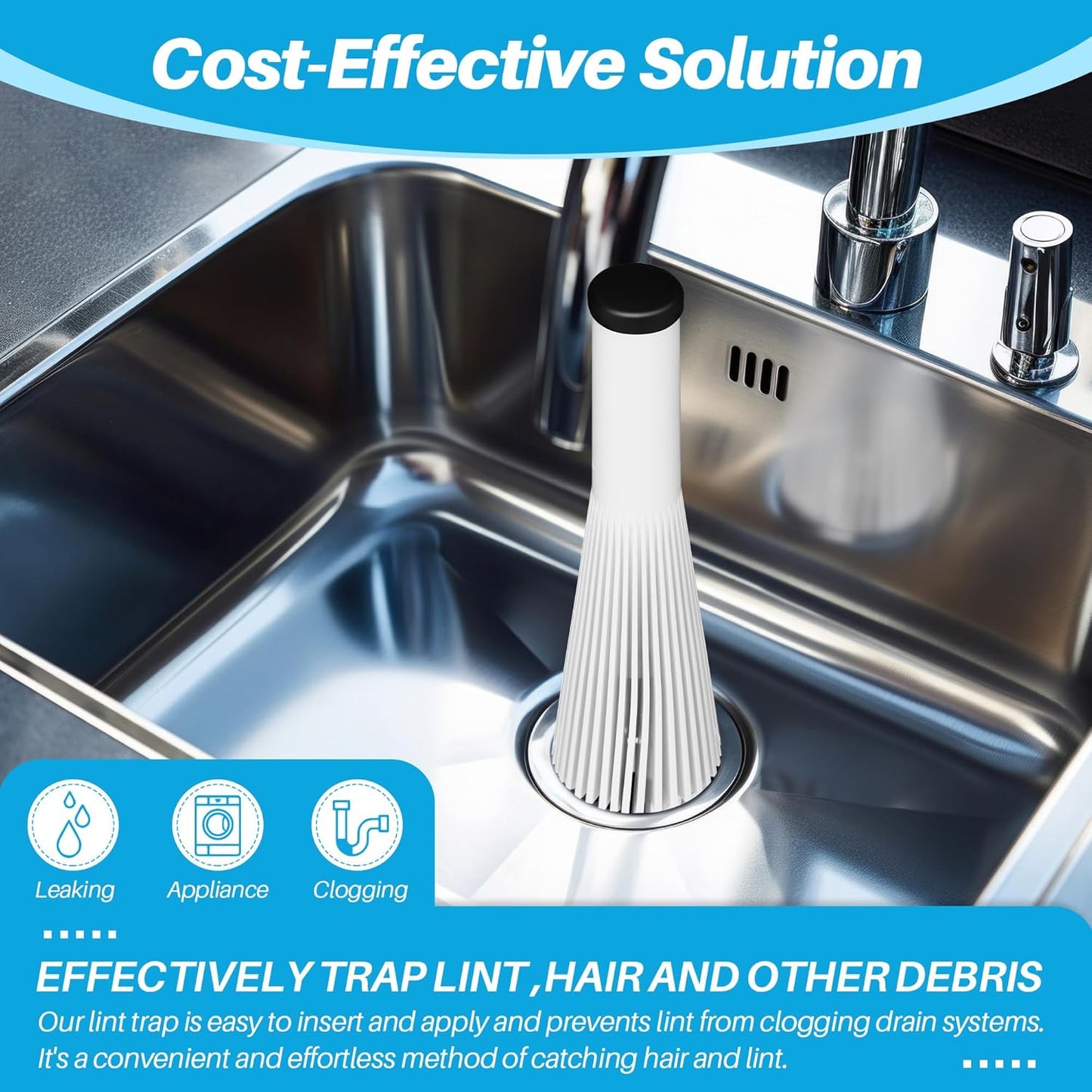 Feekoon 2 Pack Lint Trap for Washing Machine Utility Tub and Sink Drains, Laundry Lint Catcher with Rubber Plugs, Hair Catcher, Compatible with 1. 5''and 1. 75'' Drain to Prevent Clogs in Plumbing