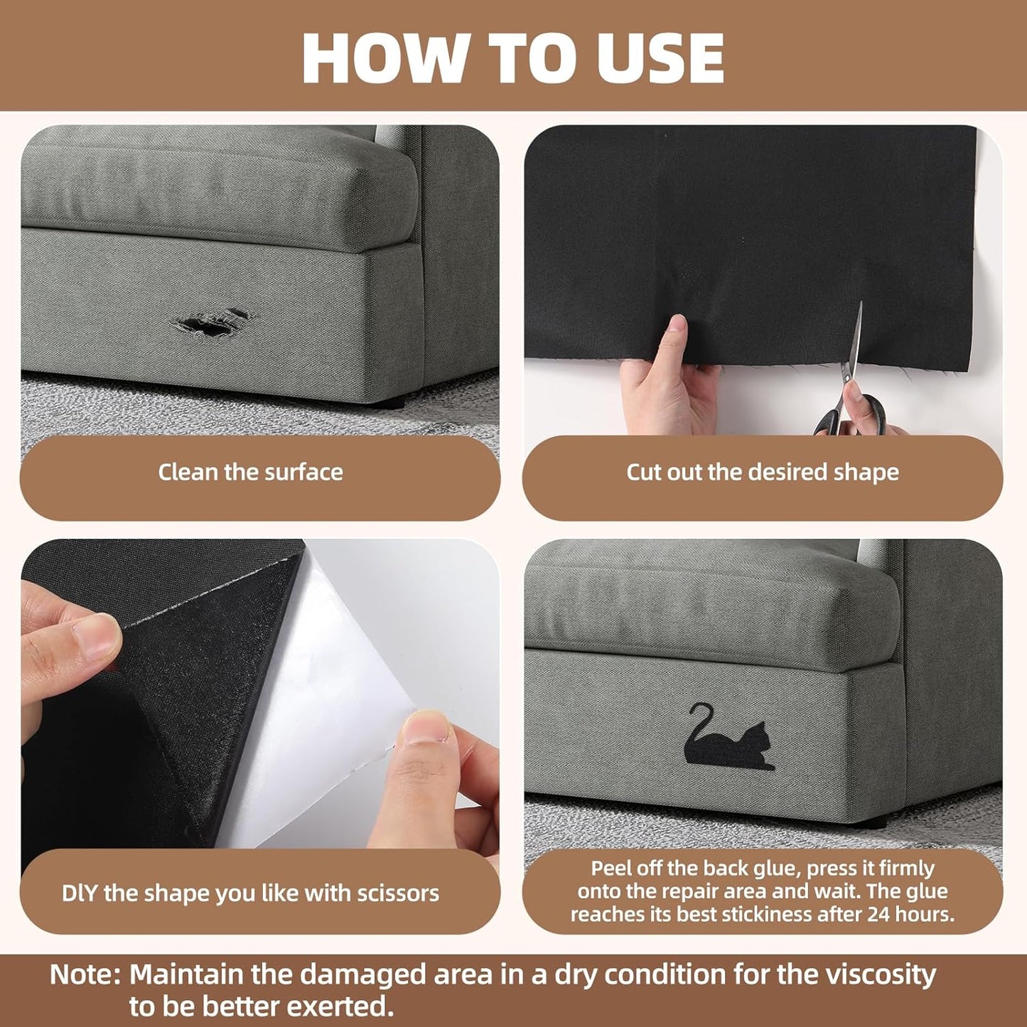 Fabric Repair Patch, 17X79 Inch Fabric Large Repair Tape, Self-Adhesive Patches for Furniture, Sofa, Car Interior, Shoes, Hand Bag, Clothing (White, 17X79 Inch)