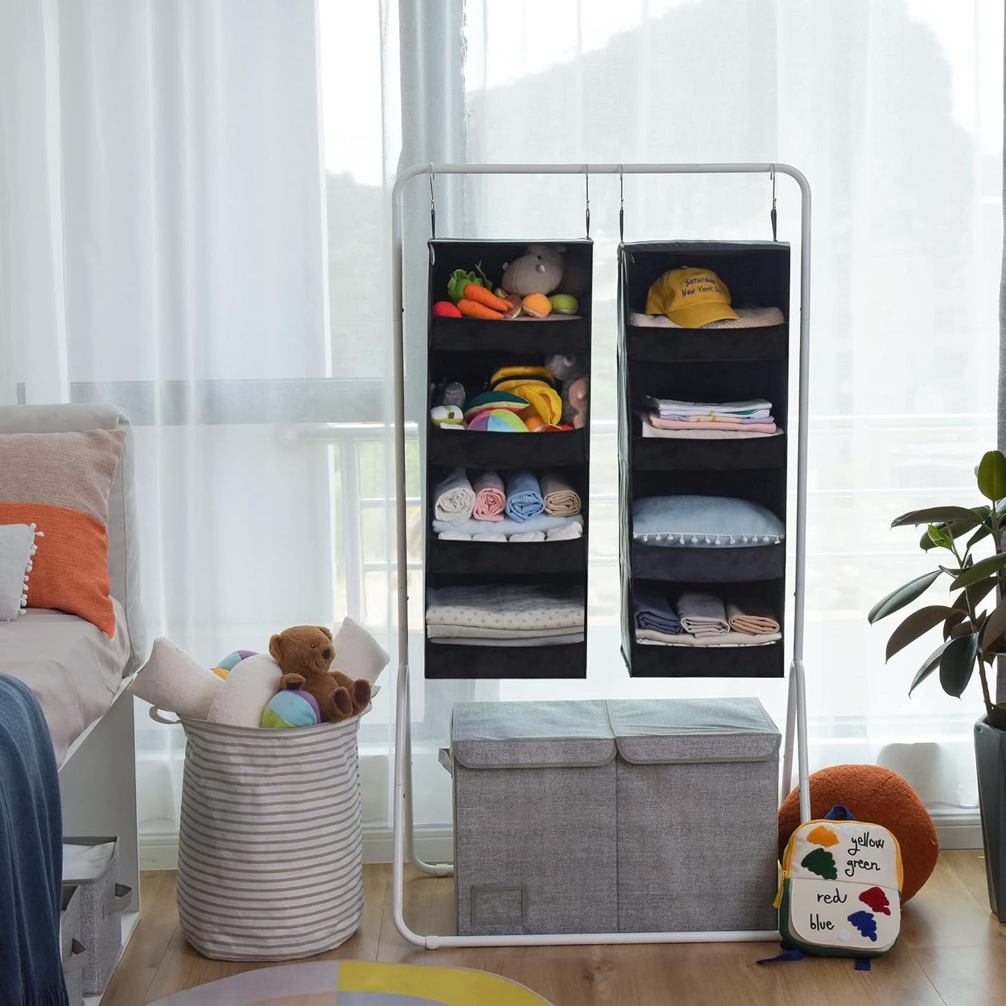 GRANNY SAYS 4-Shelf Hanging Organizer, Closet Hanging Shelves, Closet Hanging Storage Organizers, Organization for Bedroom, Living Room, Baby Nursery, Camper Accessories, Black, 2-Pack