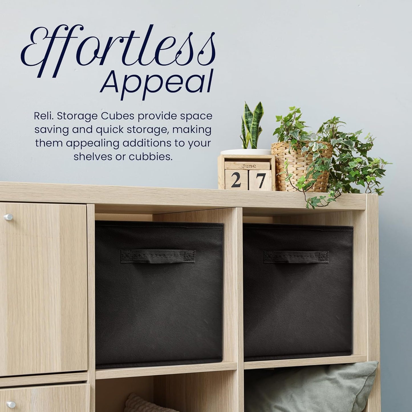 Reli. 11 Inch Cube Storage Bins (12 Pack) | Cube Organizer Bins | 11x11 Fabric Storage Boxes | Collapsible, Foldable Fabric Cubby Box (Square) | Bedroom, Office, Home Organization